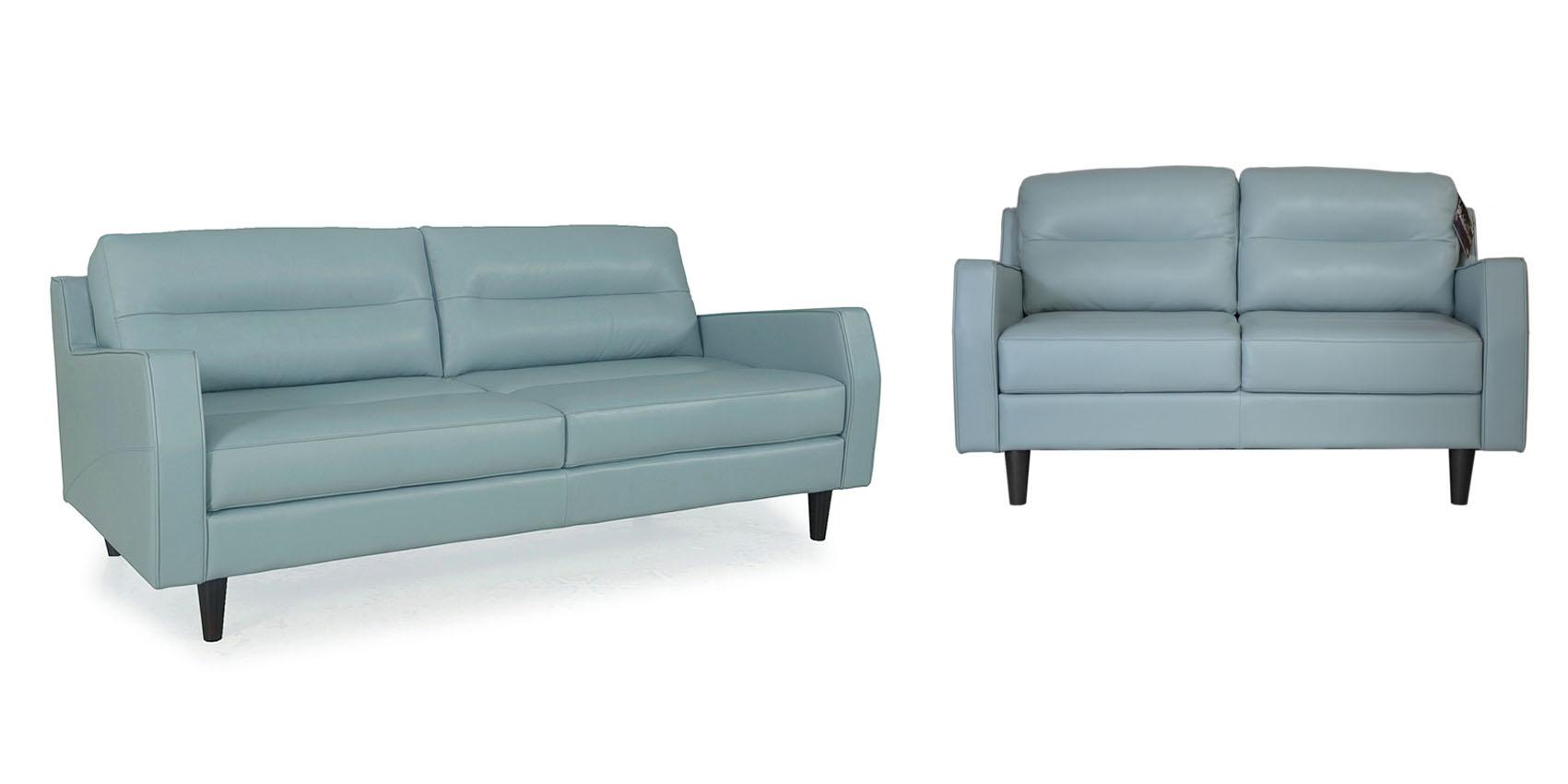 

    
Moroni Isabel 348 Bluette Top Grain Leather Upholstery Mid-Century Sofa Set 2Pcs
