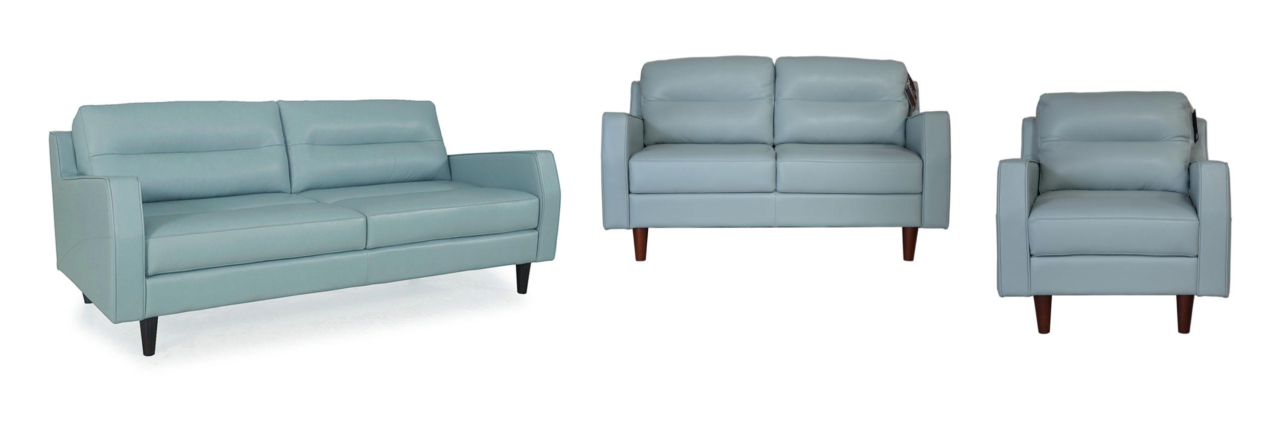 

    
Moroni Isabel 348 Bluette Top Grain Leather Upholstery Mid-Century Sofa Set 3Pcs
