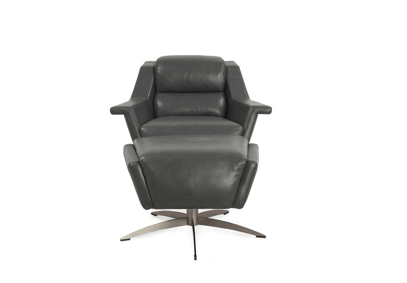 

    
Moroni Kaato 574 Grey Blue Top Grain Leather Upholstery Mid-Century Swivel Chair
