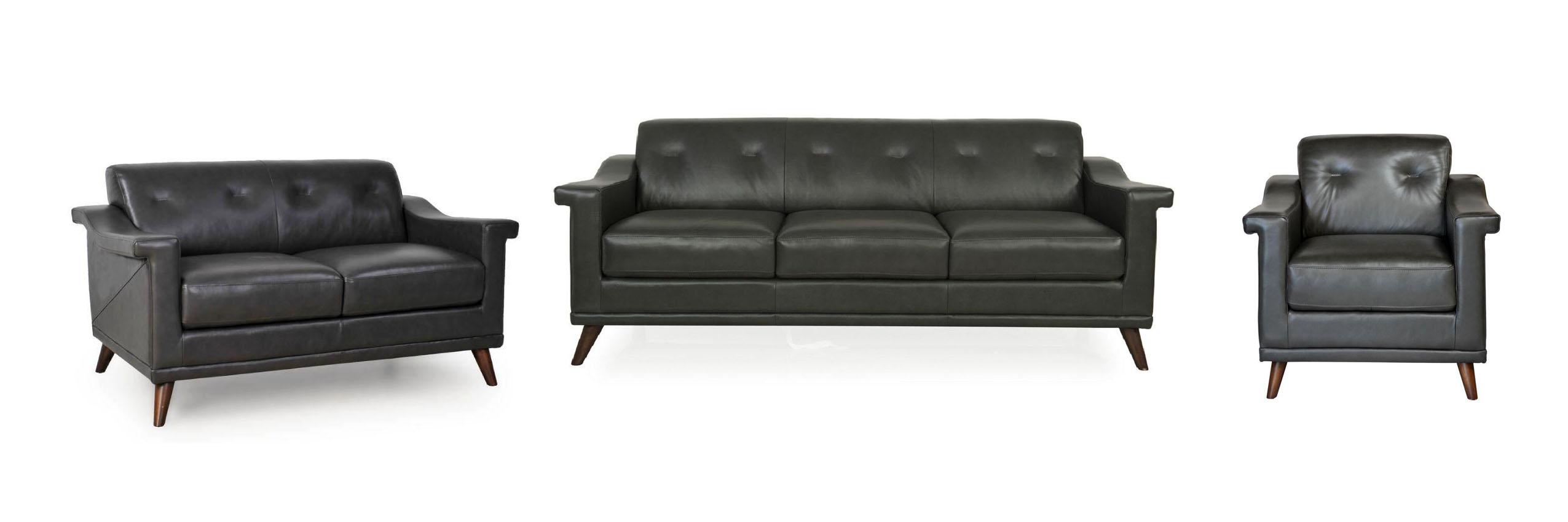

    
Moroni Kak 356 Charcoal Grey Full Leather Mid-Century Sofa Set 3 Pcs Modern
