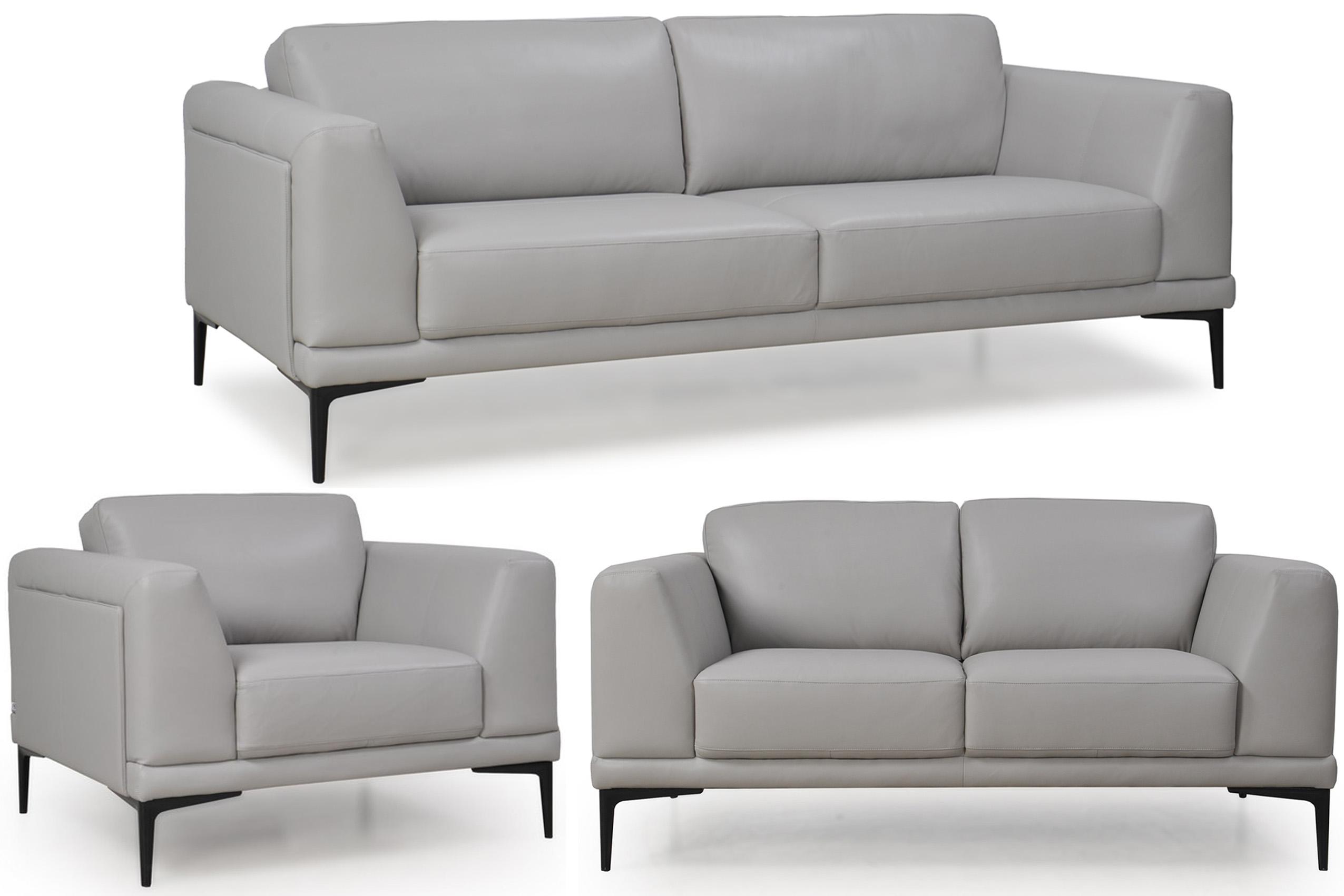 Modern Sofa Set Kerman 578 57803B1192-Set-3 in Light Gray Top grain leather