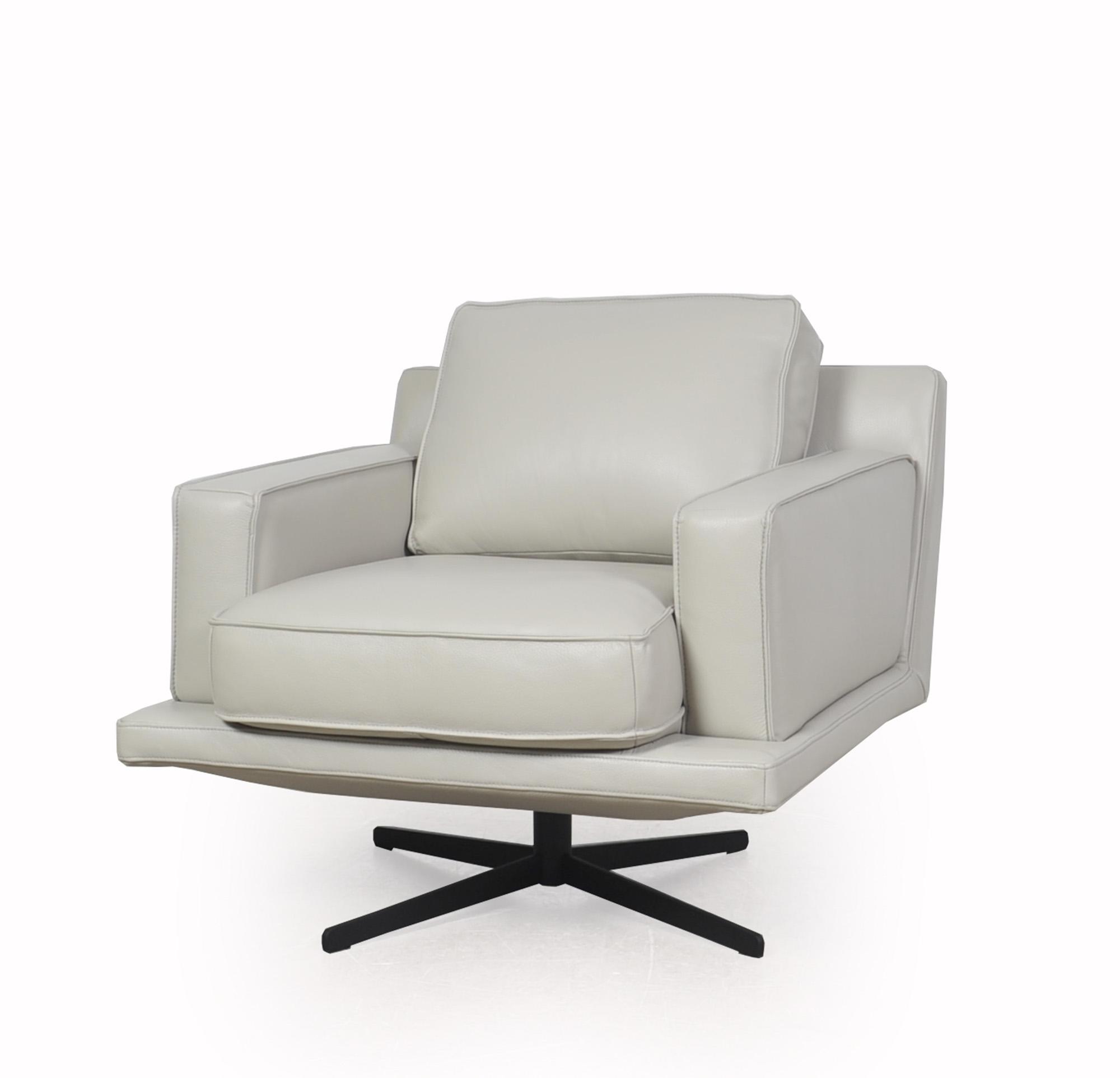 Modern Swivel Chair Mercier 585 58506BS1383 in Light Gray Top grain leather