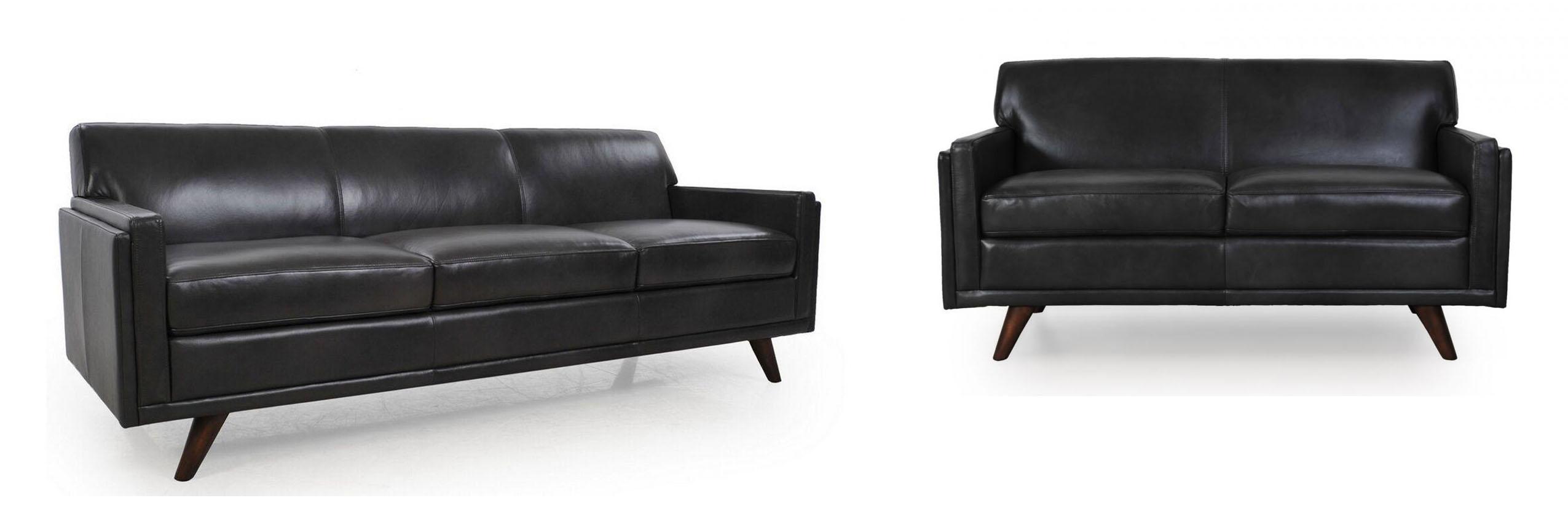 

    
Charcoal Top Grain Leather Sofa & Loveseat Set 2Pcs Milo 361 Moroni Mid-Century
