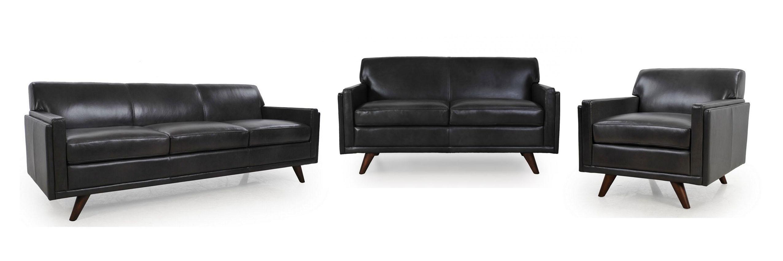 Modern Sofa Set Milo 361 36103BS1171-Set-3 in Charcoal Top grain leather