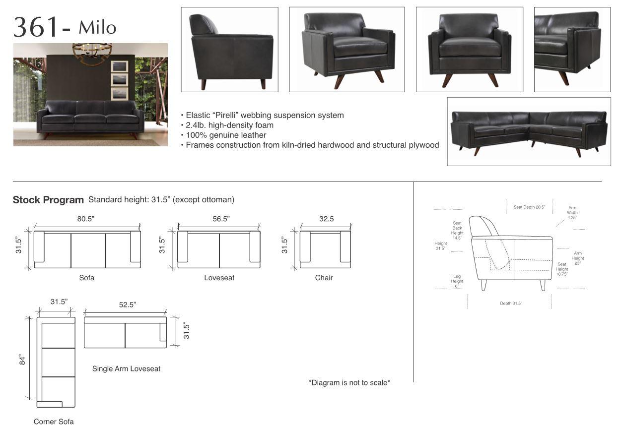 

    
 Order  Charcoal Top Grain Leather Sofa Set 3Pcs Milo 361 Moroni Mid-Century Modern
