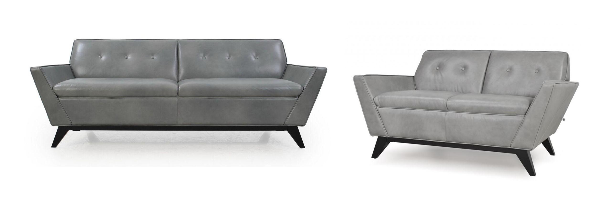 

    
Moroni Wegner 360 Grey Top Grain Leather Upholstery Mid-Century Sofa Set 2Pcs
