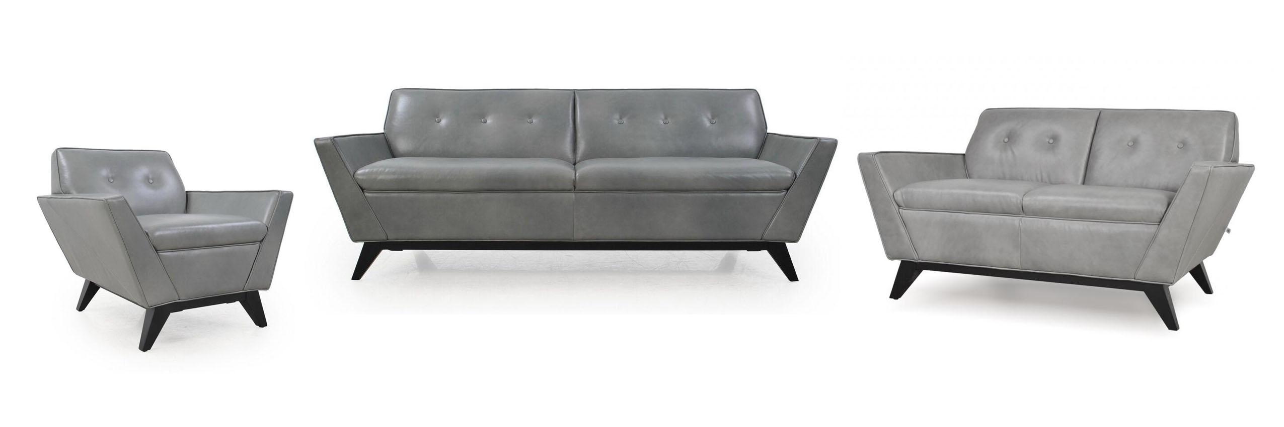 

    
Moroni Wegner 360 Grey Top Grain Leather Upholstery Mid-Century Sofa Set 3Pcs
