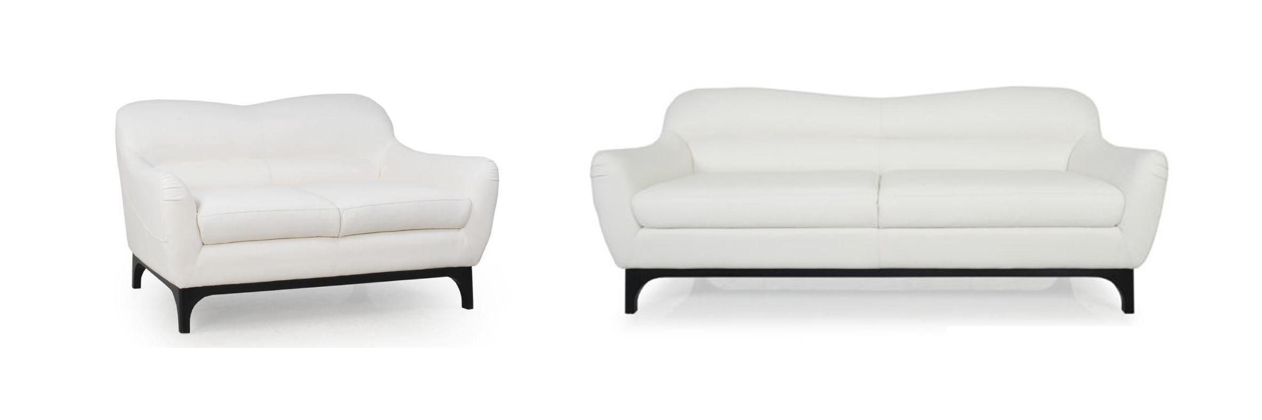 

    
White Top Grain Leather Upholstery Mid-Century Sofa Set 2Pcs Moroni Wollo 357
