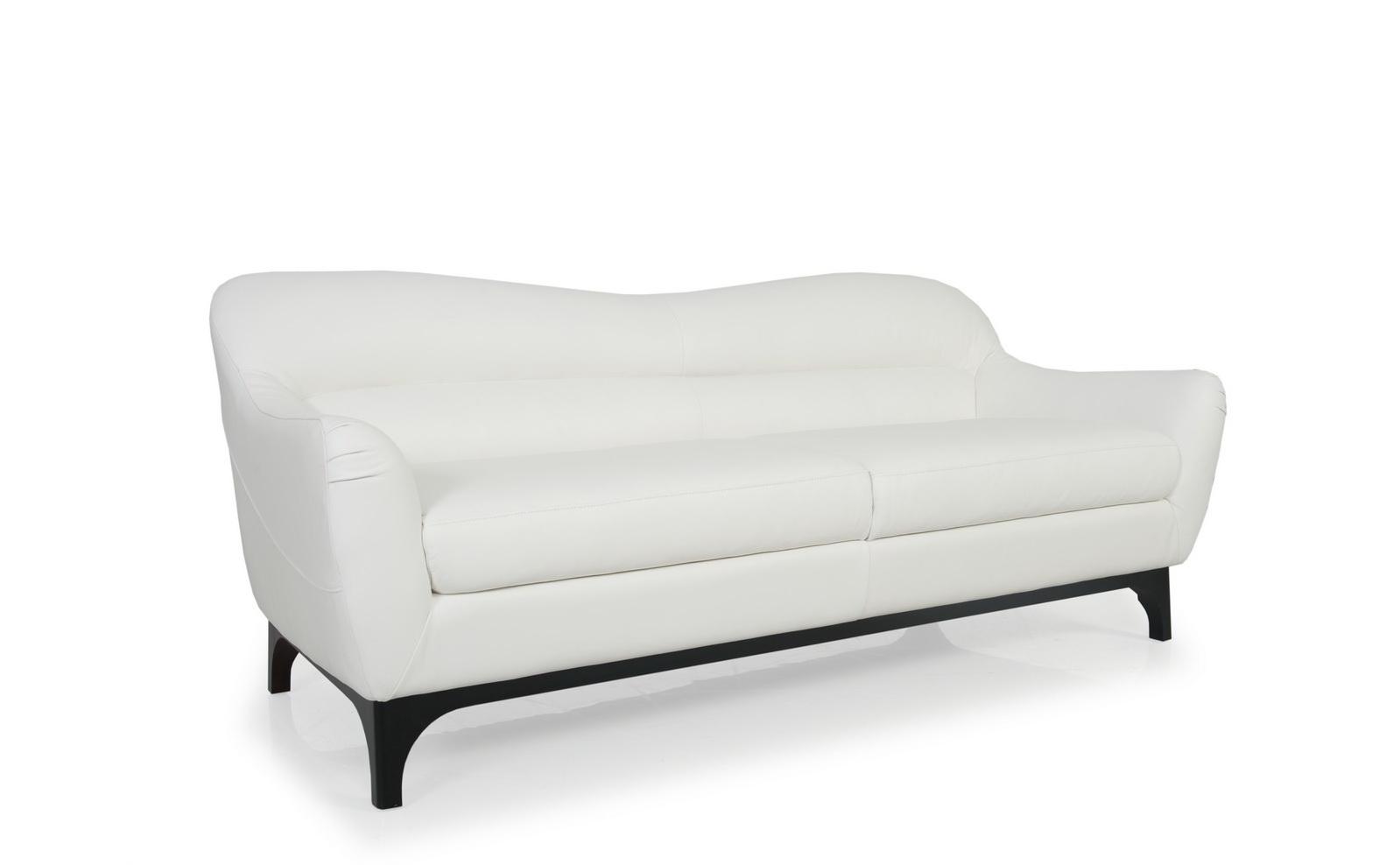 

    
White Top Grain Leather Upholstery Mid-Century Sofa Set 2Pcs Moroni Wollo 357
