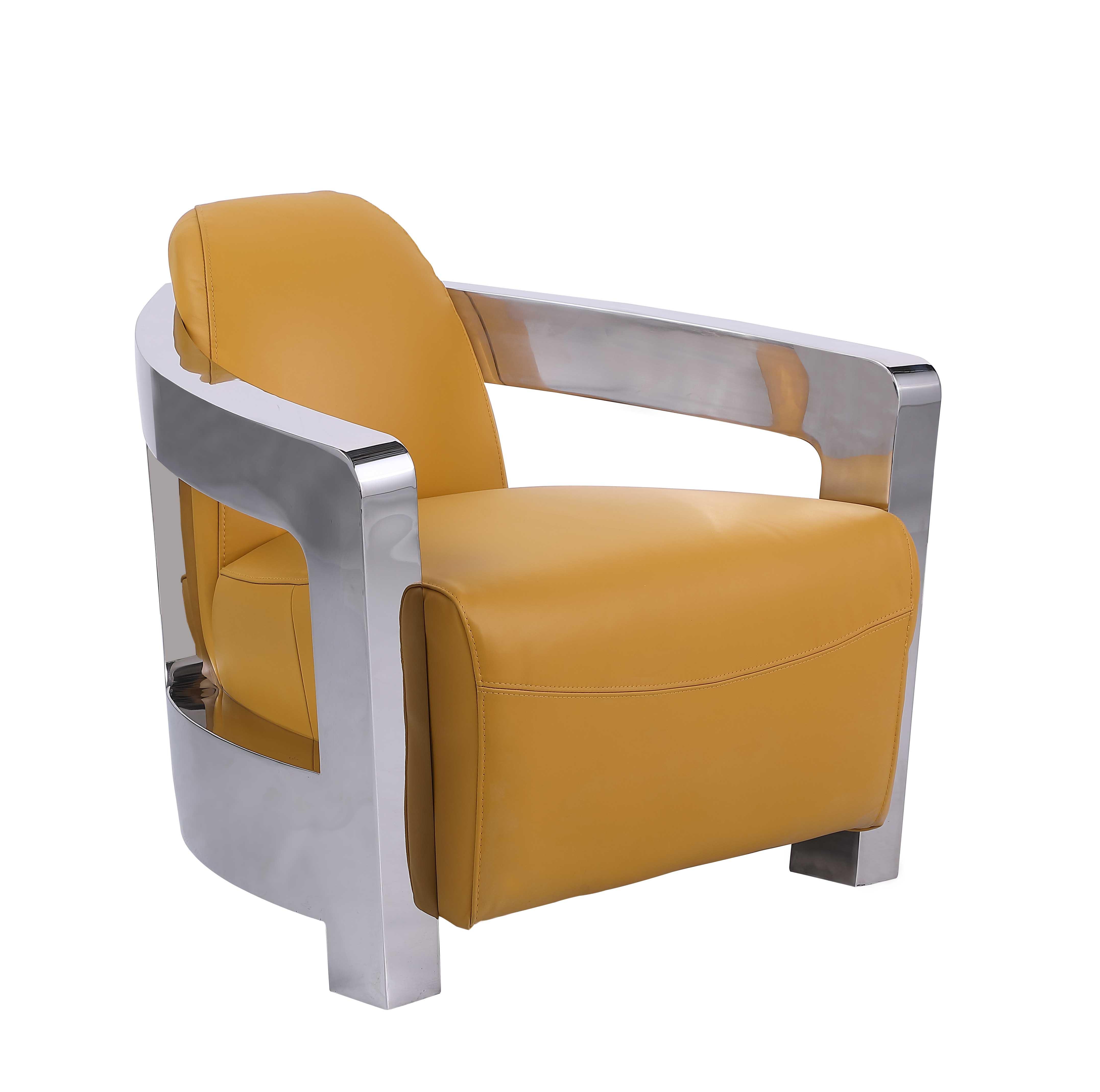 Contemporary Accent Chair 2099-ACC 2099-ACC-MUS in Yellow Leather