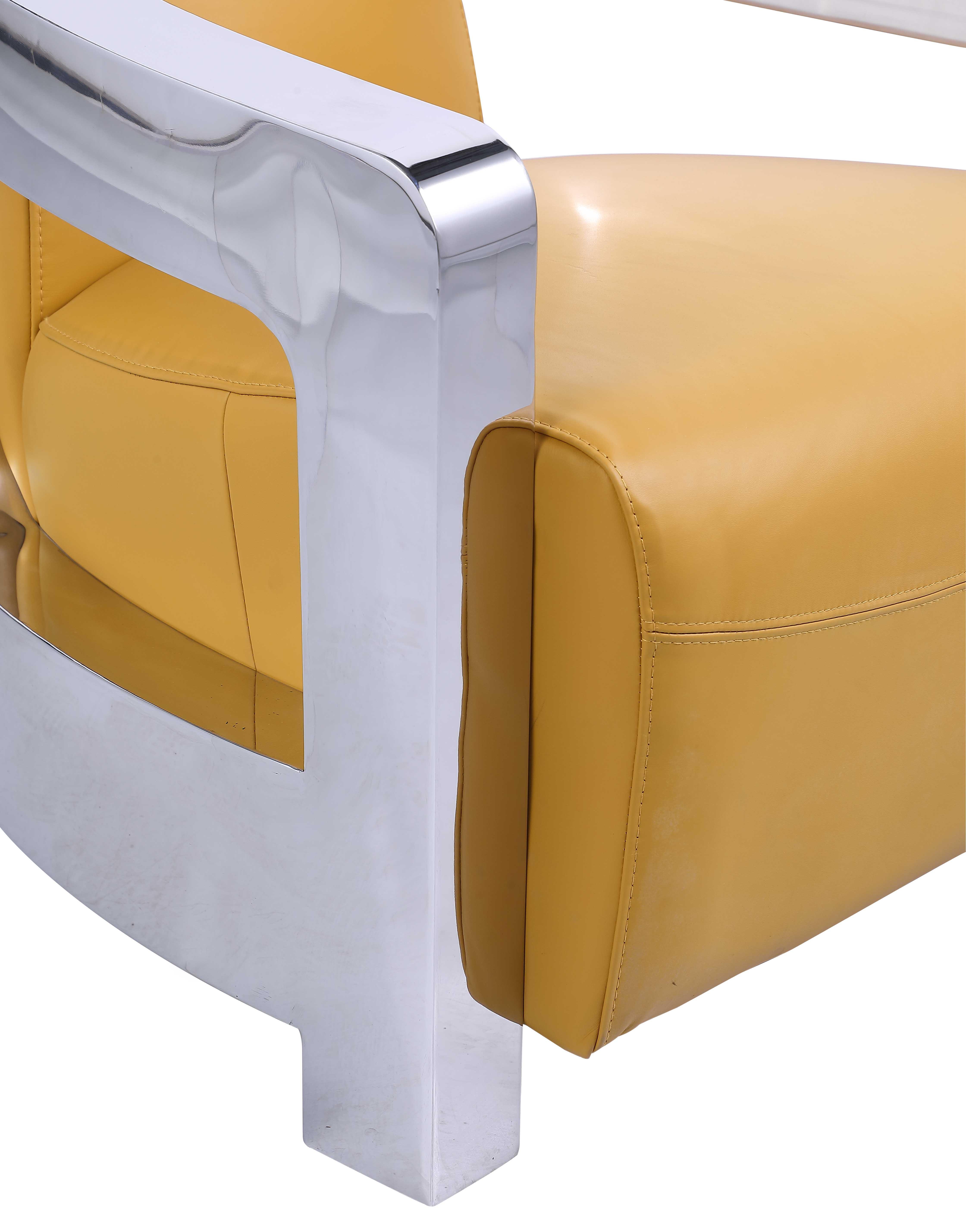

    
2099-ACC-MUS Mustard Leather & Stainless Steel Frame Accent Chair Contemporary 2099-ACC by Chintaly Imports
