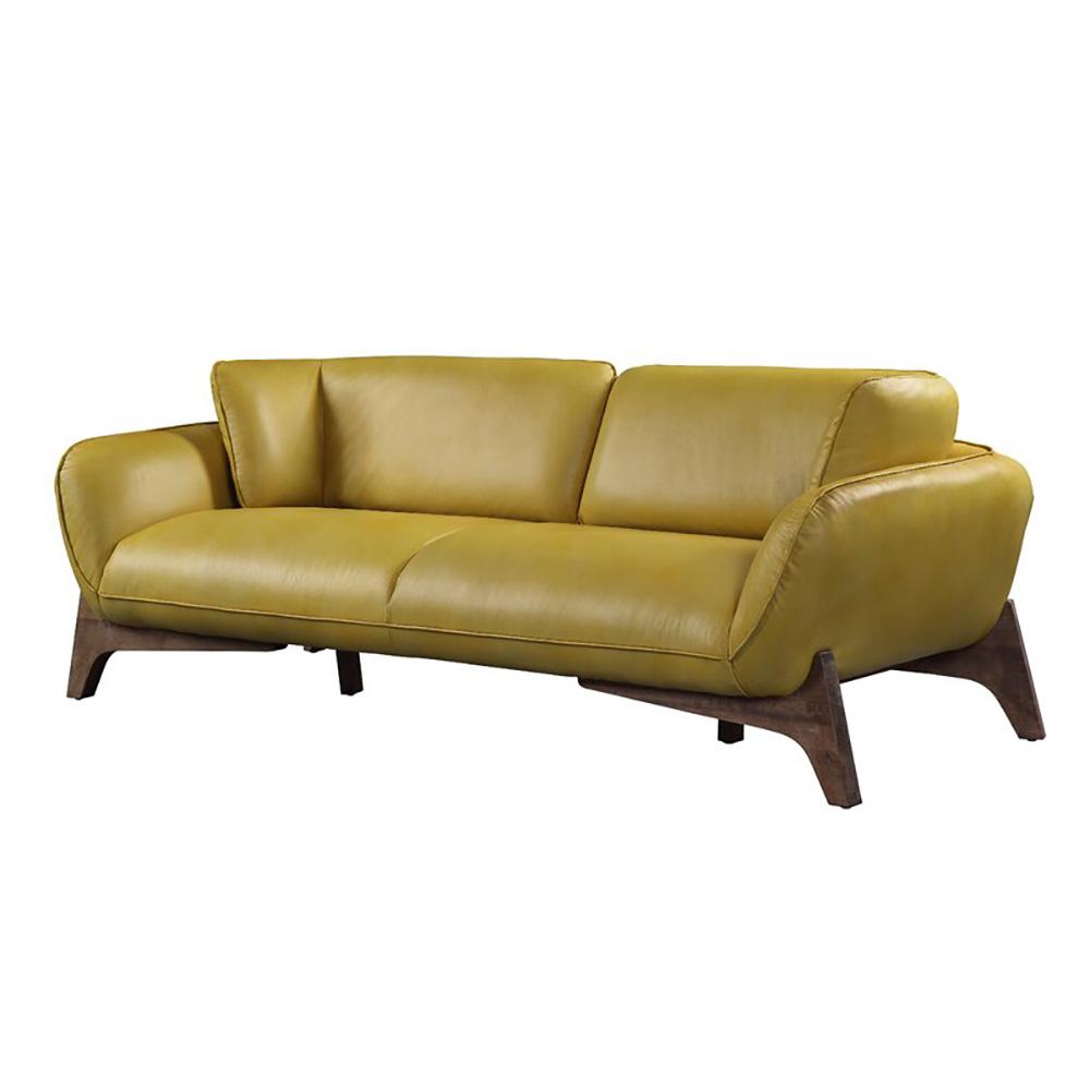 Contemporary, Modern Sofa Pesach Pesach-55075 in Oak, Yellow Genuine Leather