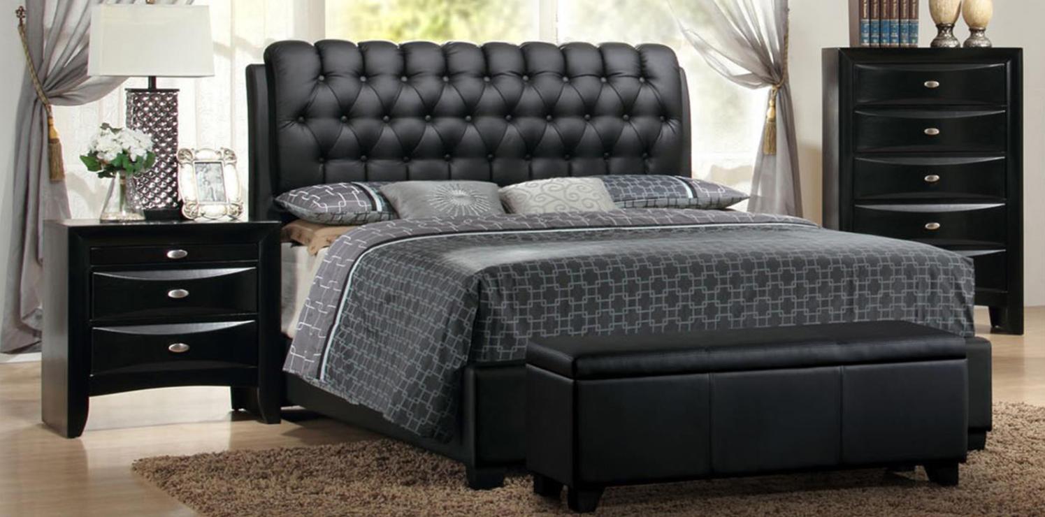 Modern Platform Bedroom Set Barnes 2955Q-BK-Set-2 in Black Eco Leather