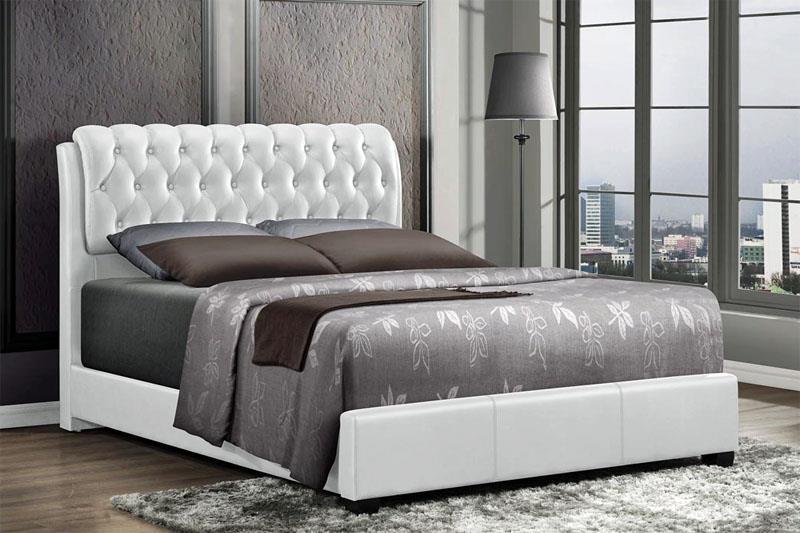 Classic Platform Bed Barnes 2955Q-WH in White Faux Leather