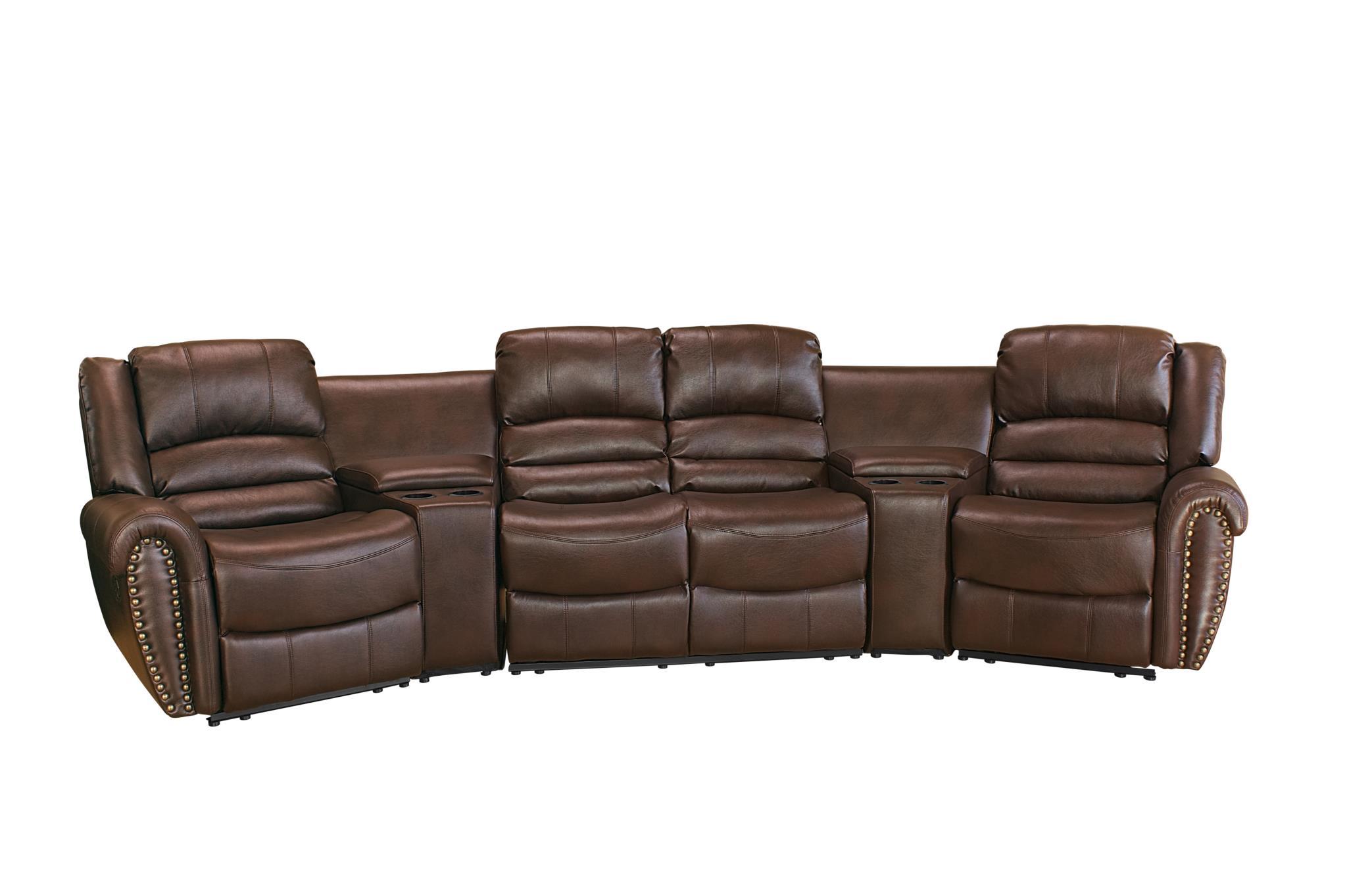 

    
Modern  Brown Leather Air 4 Seats Recliner Theater Set MYCO Furniture Abbie
