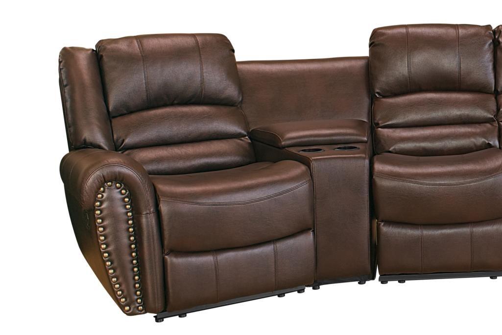 

    
Modern  Brown Leather Air 4 Seats Recliner Theater Set MYCO Furniture Abbie
