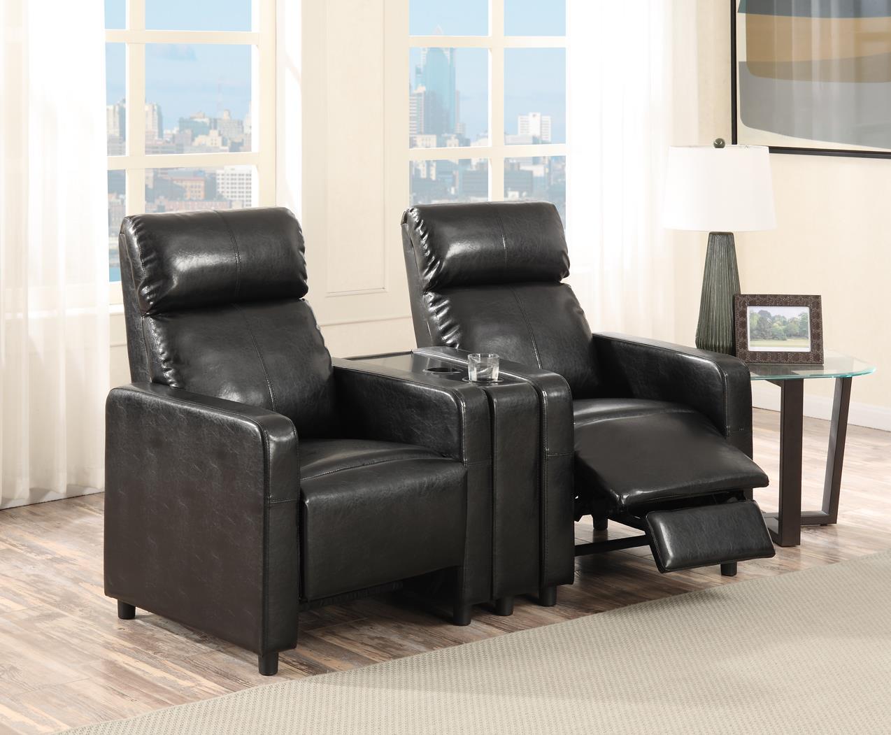 

    
MYCO Furniture Arcadia Black Bonded Leather Reclining Home Theater 2 Seats w/Cupholders
