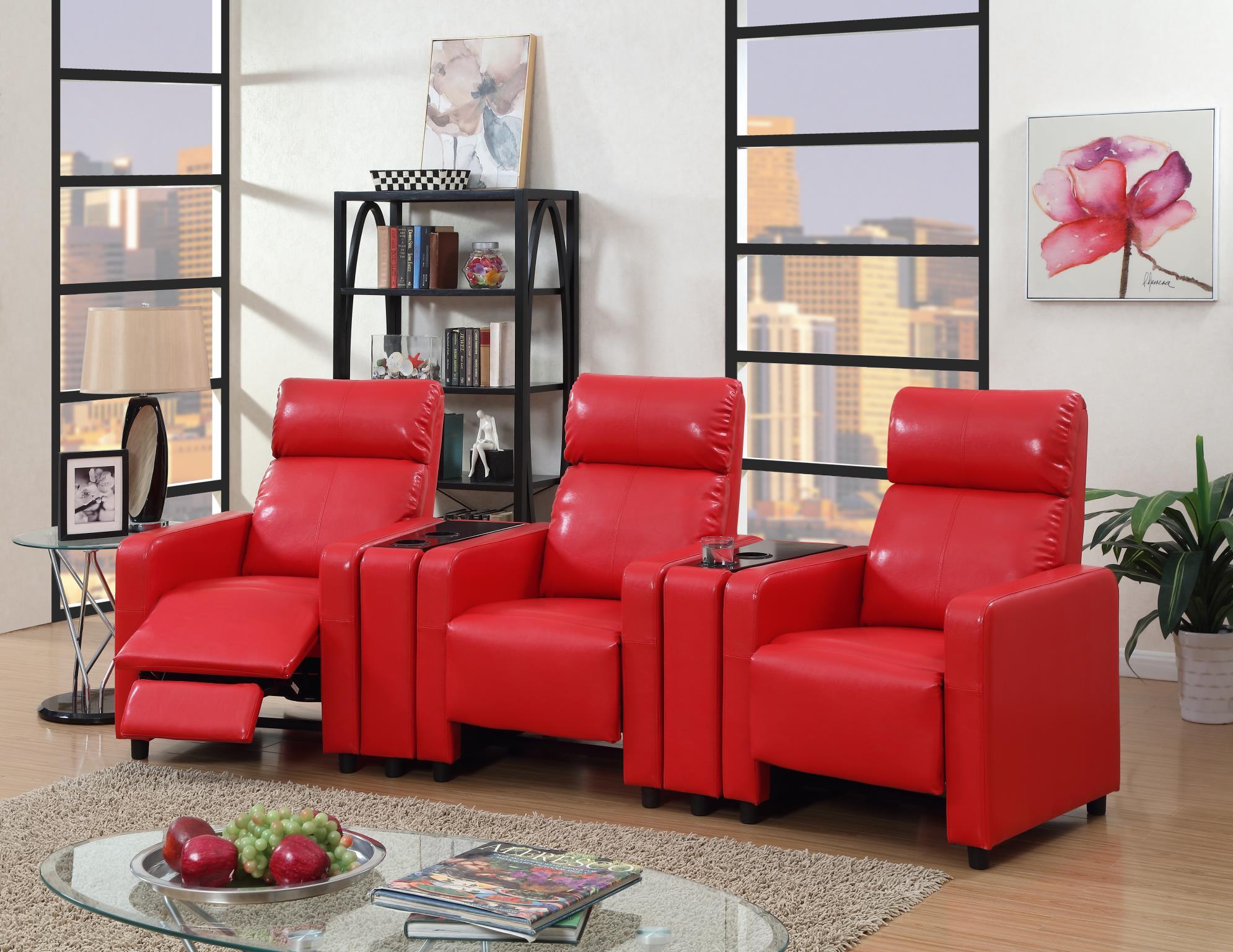 

    
MYCO Furniture Arcadia Red Bonded Leather Reclining Home Theater 3 Seats w/Cupholders 11687
