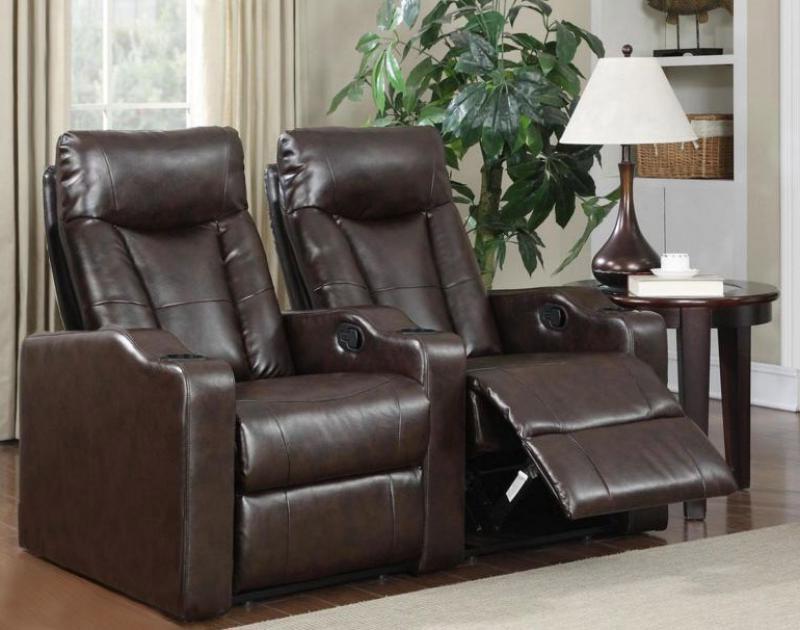 

    
MYCO Furniture Brown Bonded Leather Reclining Home Theater 2 Seats w/Cupholders
