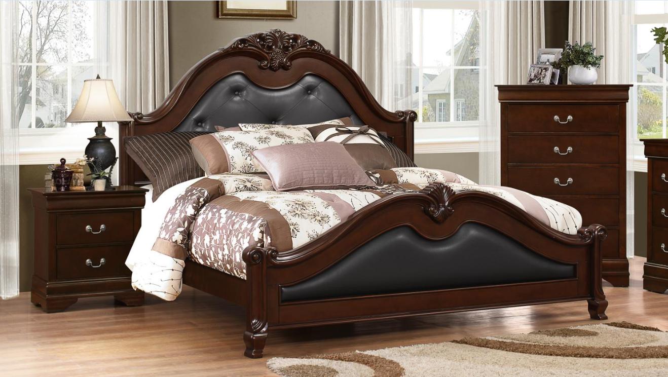 Classic, Traditional Panel Bedroom Set Cambridge CA410Q-Set-3 in Dark Brown Faux Leather