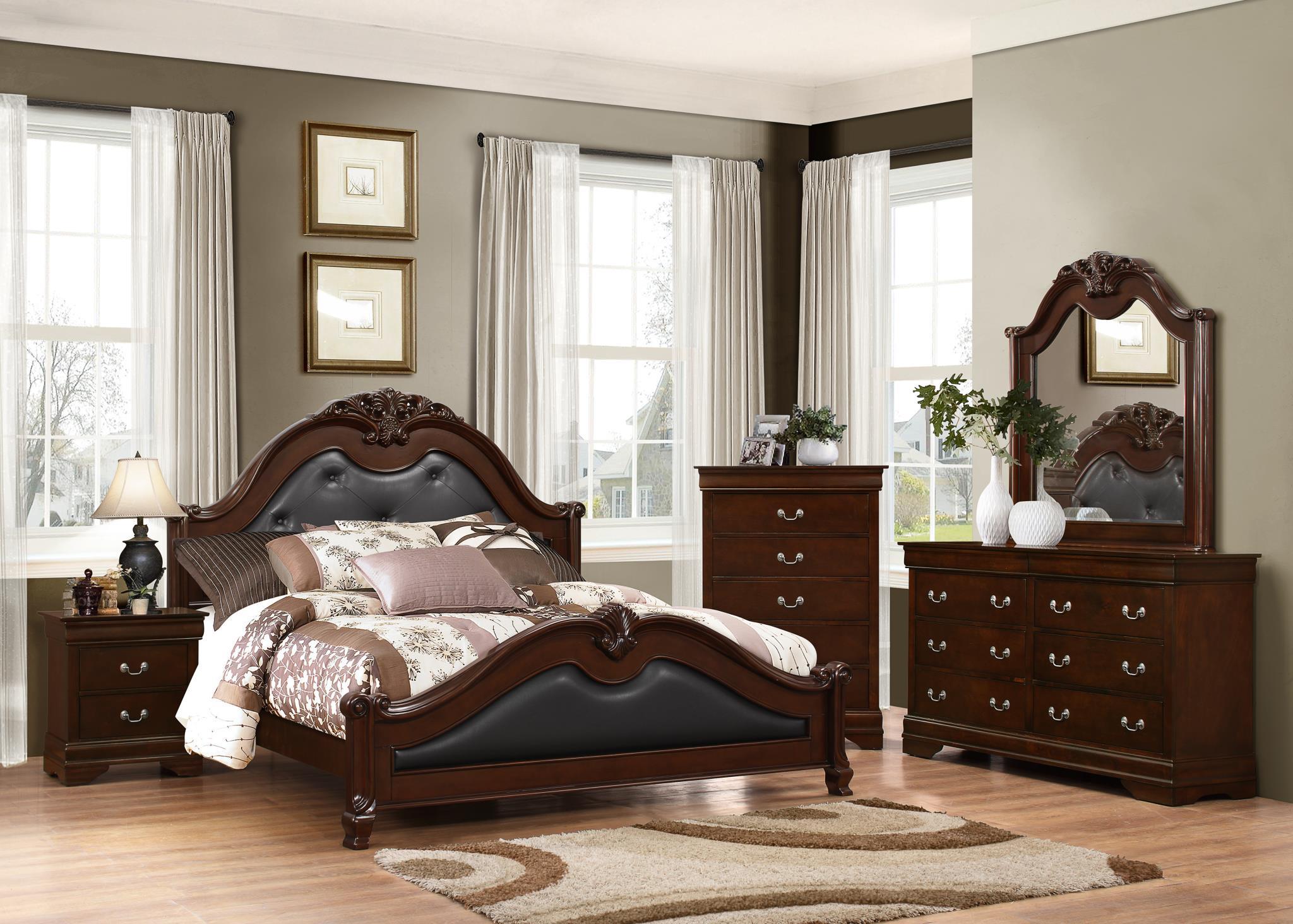 Classic, Traditional Panel Bedroom Set Cambridge CA410Q-Set-4 in Dark Brown Faux Leather