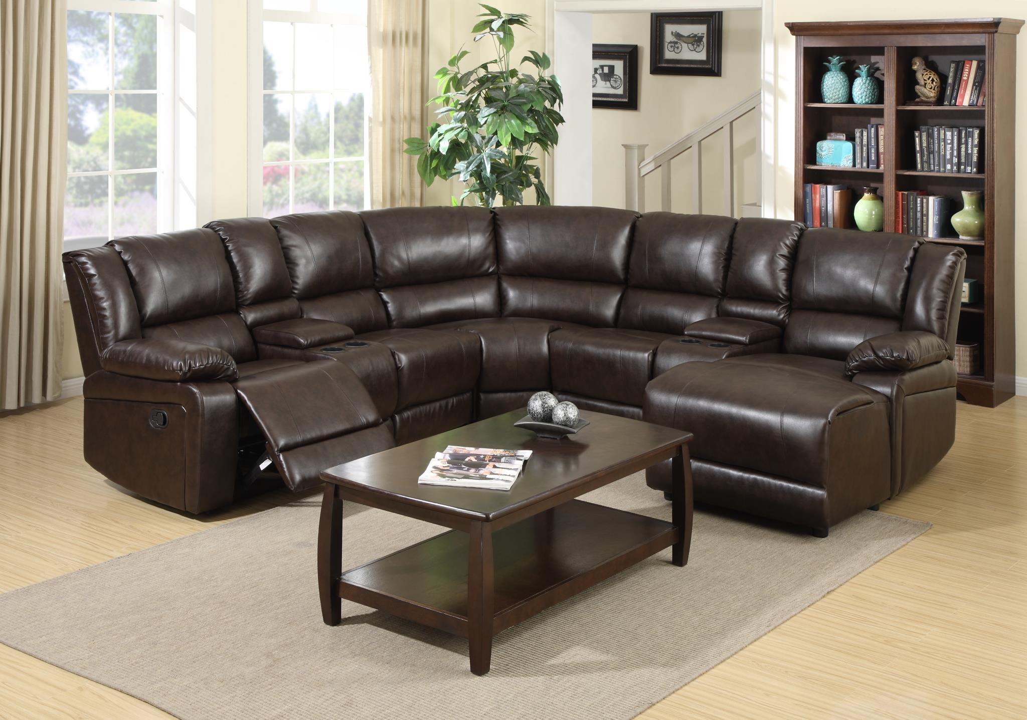 

    
MYCO Furniture Cadence Brown Modern  Bonded Leather Sectional Recliner
