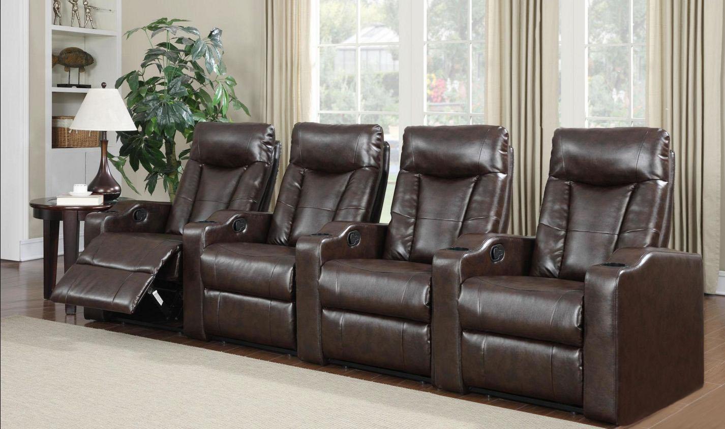 

    
MYCO Furniture Camden Brown Bonded Leather Reclining Home Theater 4 Seats w/Cupholders
