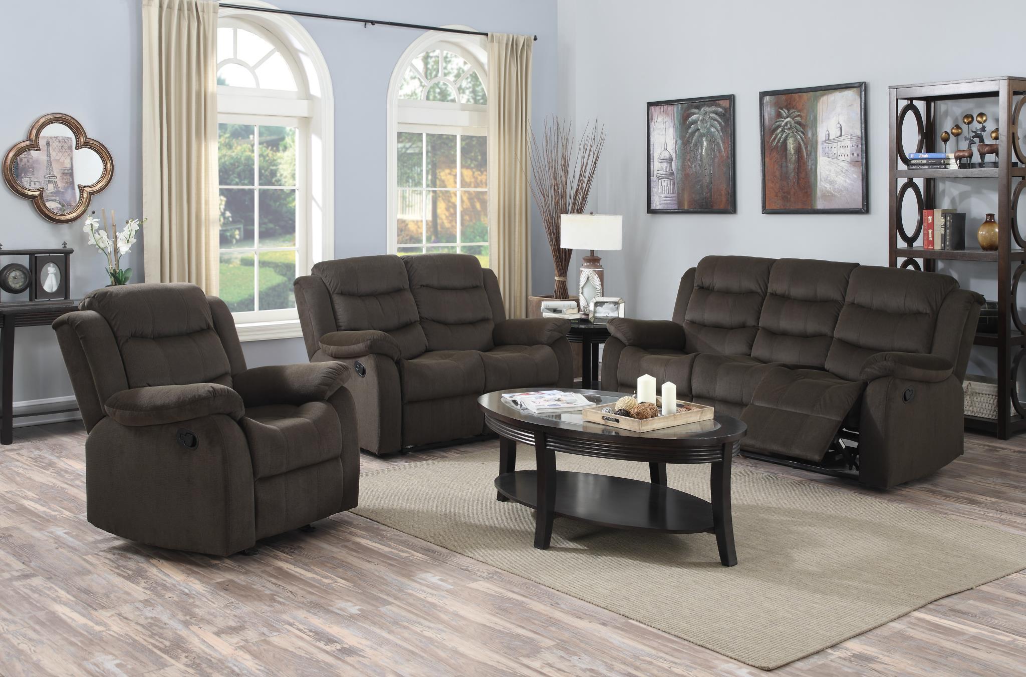 

    
MYCO Furniture Candice Modern Brown Microfiber Reclining Power Sofa Set 3Pcs
