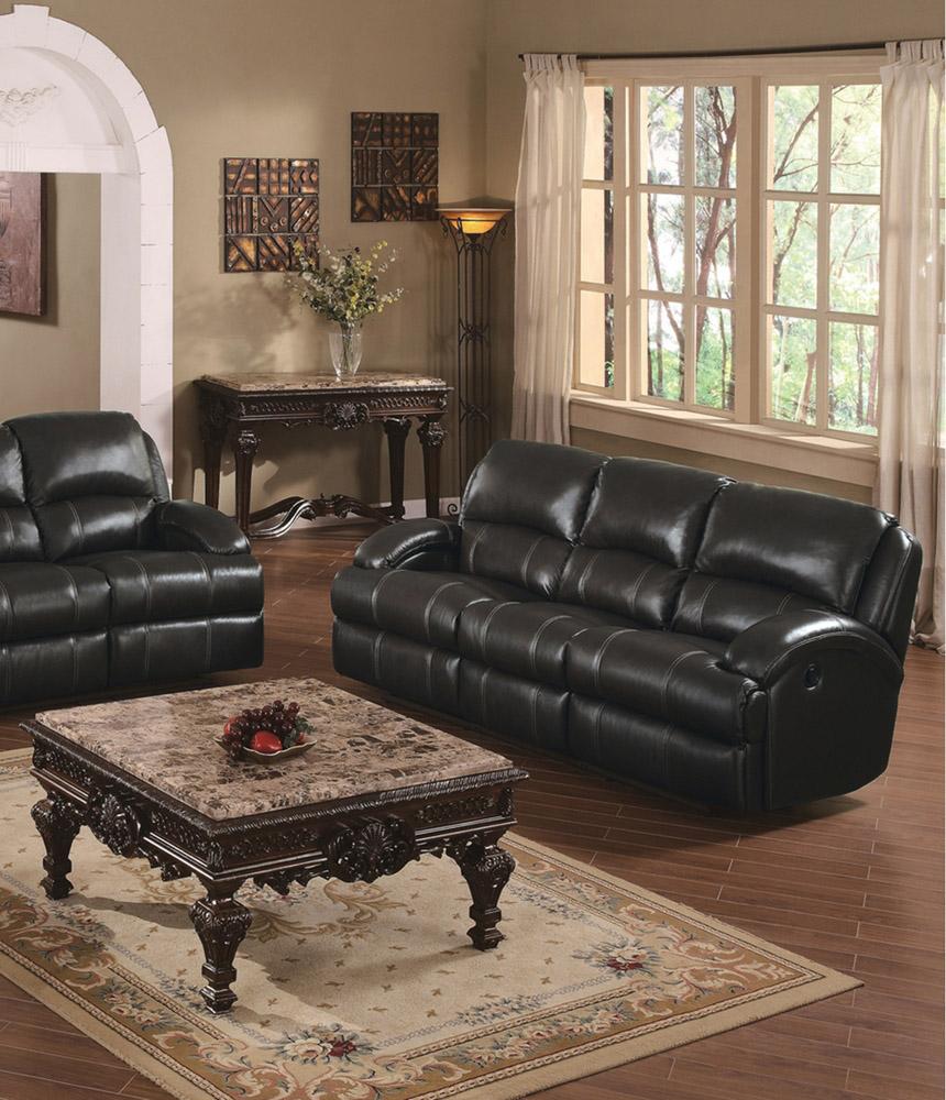 Classic, Traditional Reclining Sofa Capri CA820S-BK in Black Leather