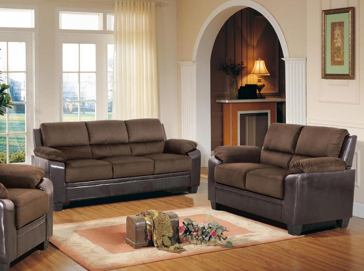 

    
MYCO Furniture Carrie Brown Fabric & Dark Brown Bonded Leather Sofa Set 2 Pcs
