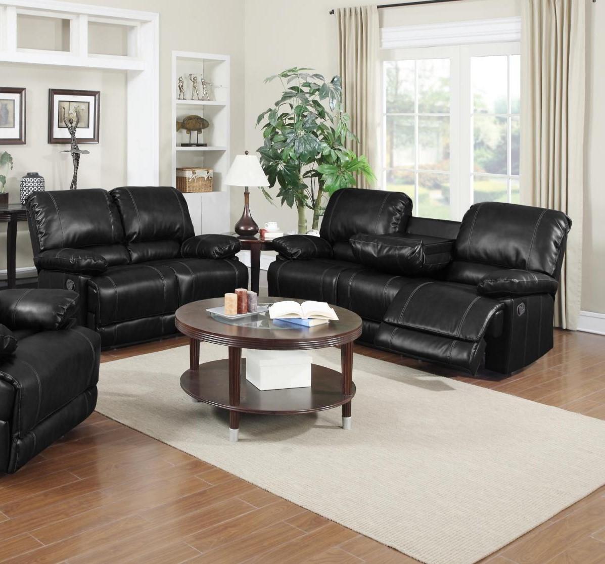 Traditional Sectional Living Room Set Dalton 1062-BK -Set-2 in Black Leather