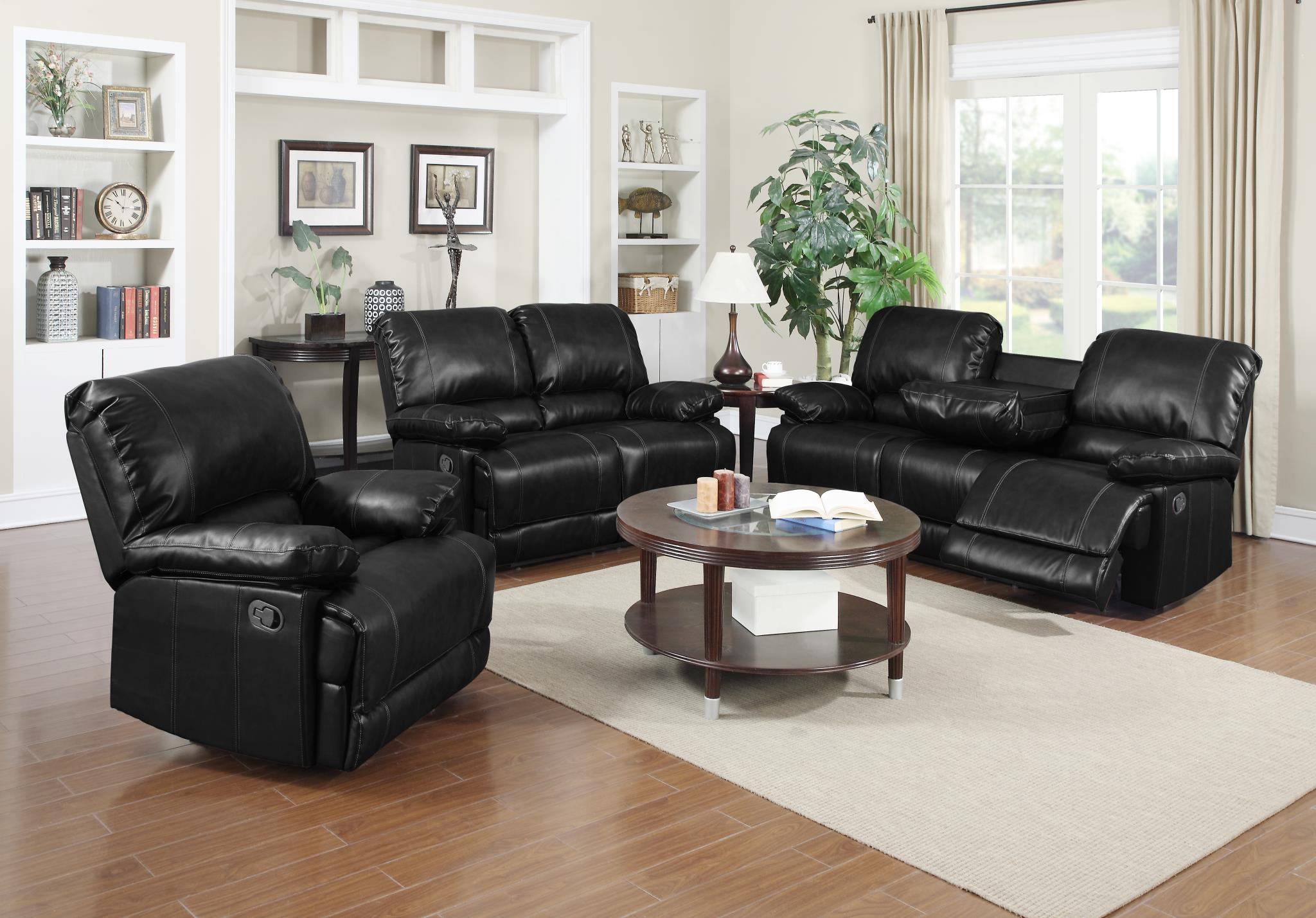 Traditional Sectional Living Room Set Dalton 1062-BK -Set-3 in Black Leather