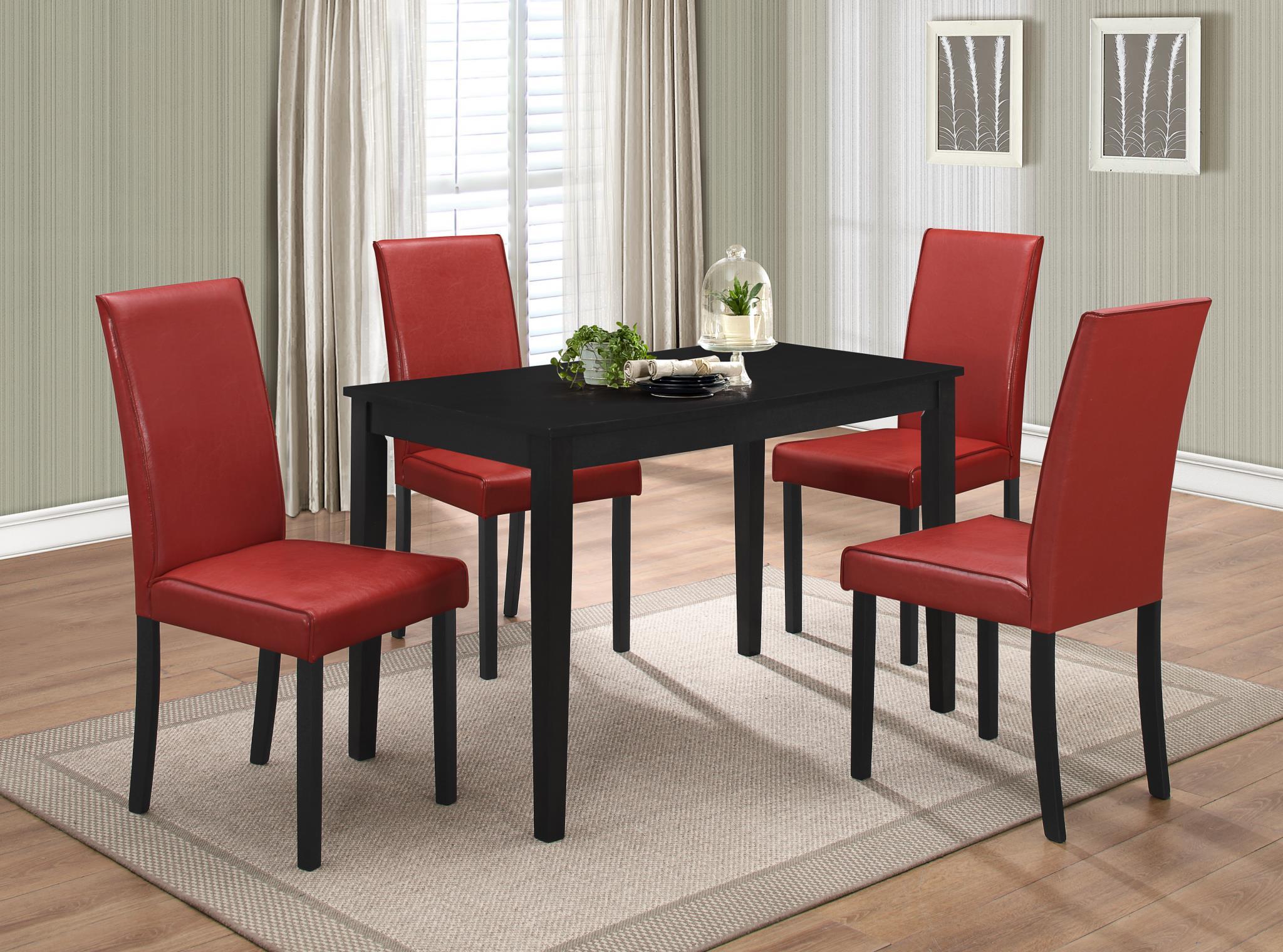 

    
MYCO Furniture Drake Rectangular Table & Red PU Chairs Dining Room Set 5Pcs
