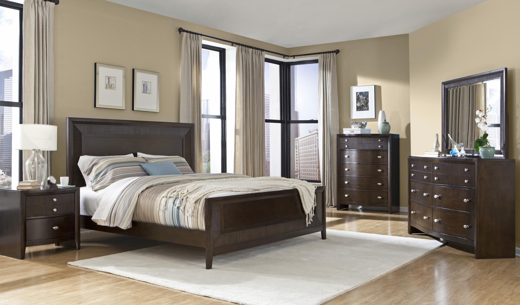 

    
MYCO Furniture EM3110Q Empire Espresso Finish Ribbed Wood Queen Panel Bedroom Set 5Pcs w/Chest
