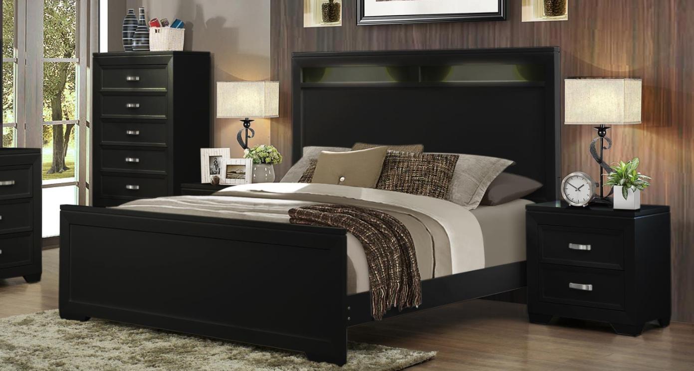 

    
MYCO Furniture FR740-Q Francis Black Tall Headboard Queen Panel Bed w/Led Lights
