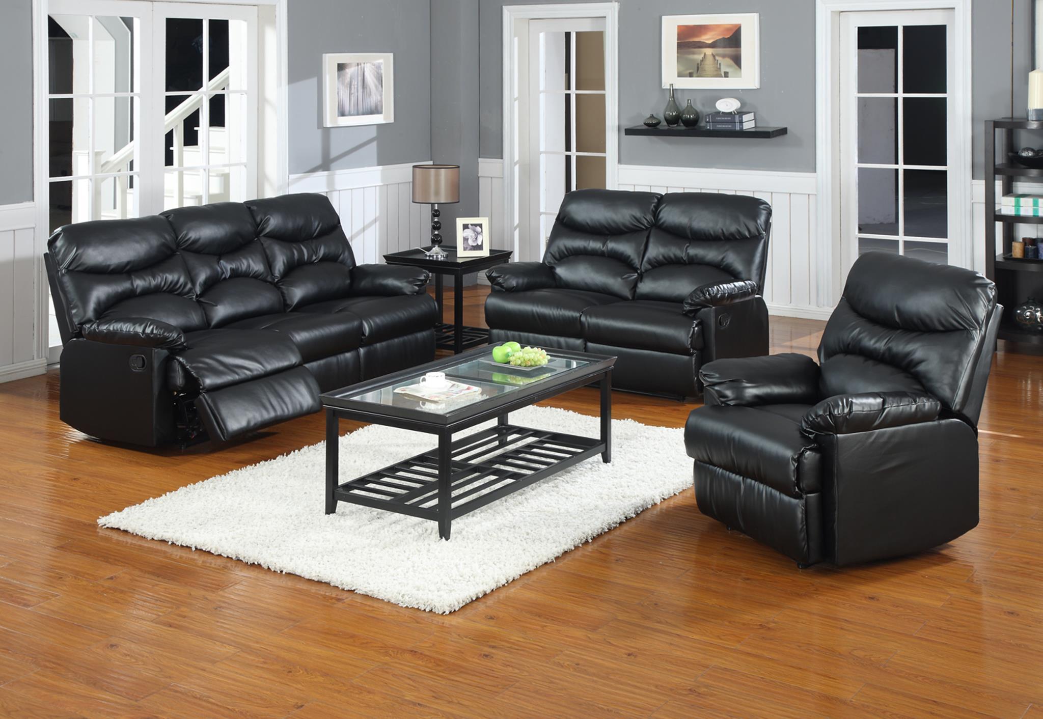 

    
MYCO Furniture Geneva Modern Black Bonded Leather Reclining Sofa Set 2Pcs
