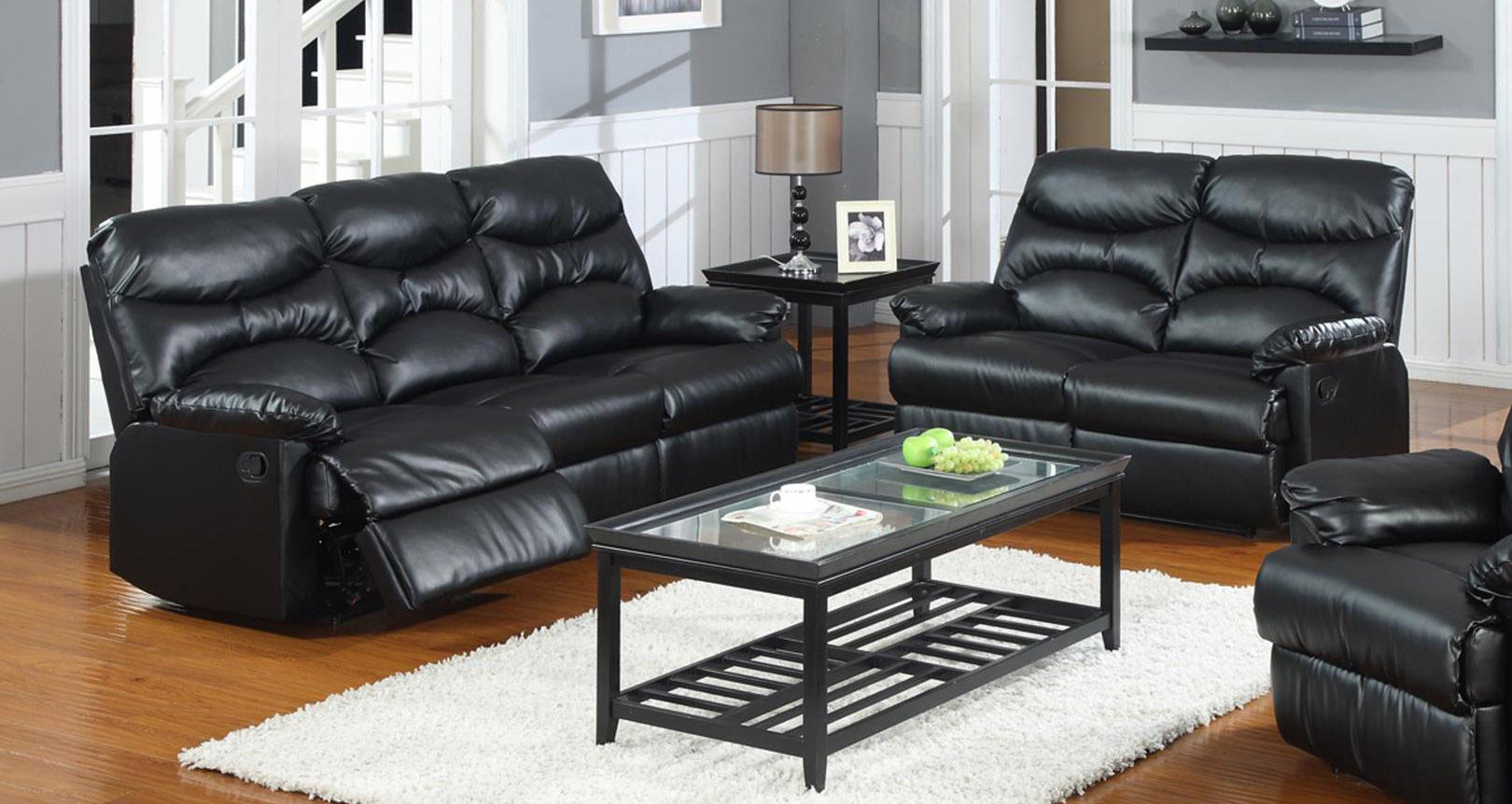 

    
MYCO Furniture Geneva Modern Black Bonded Leather Reclining Sofa Set 3Pcs
