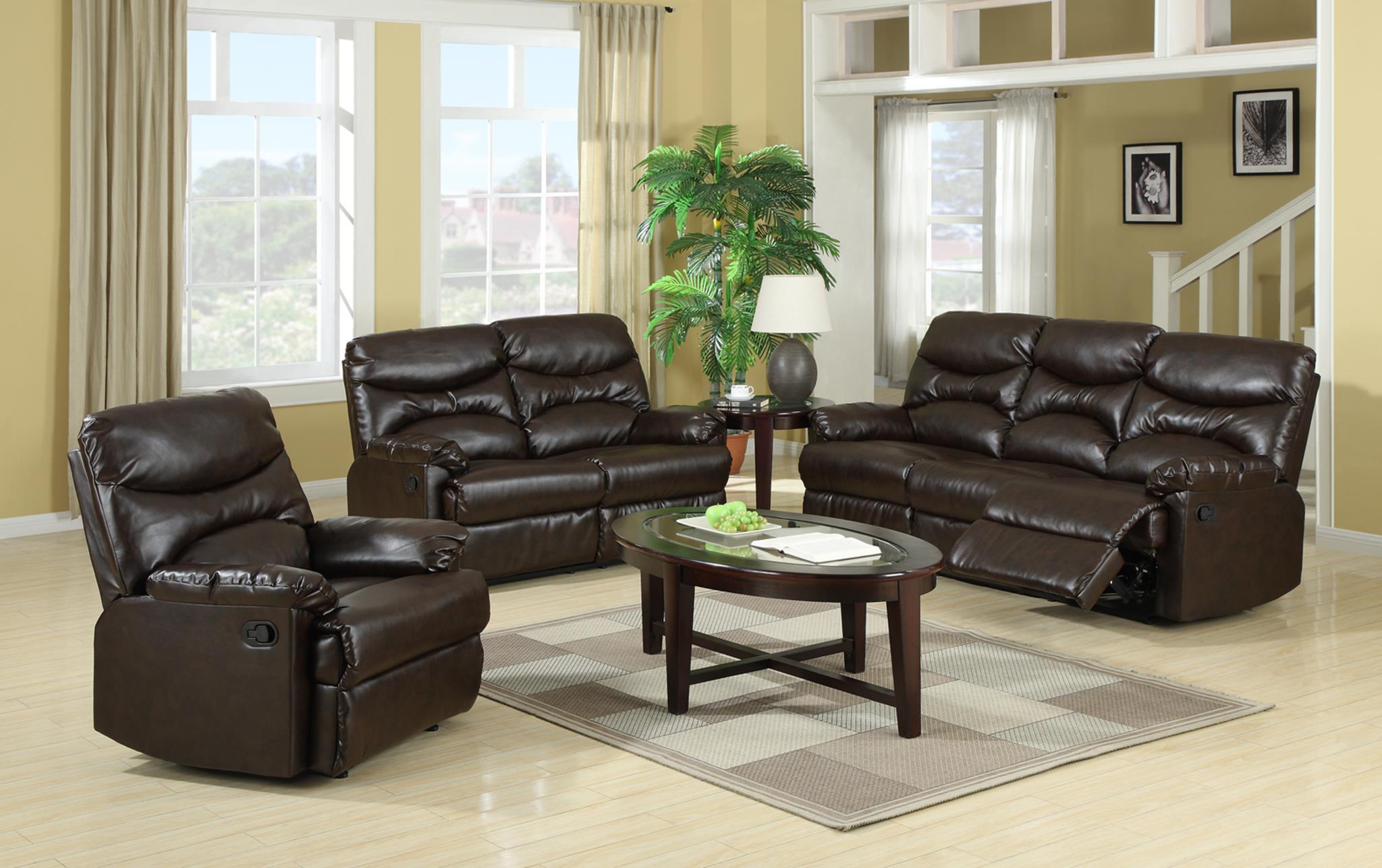 

    
MYCO Furniture Geneva Modern Brown Bonded Leather Reclining Sofa Set 2Pcs
