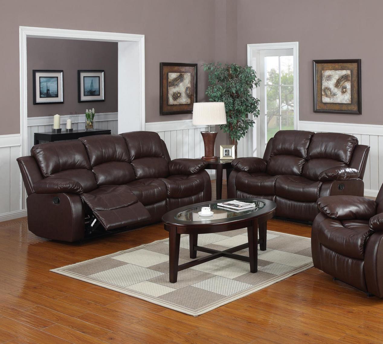 

    
Modern Brown Bonded Leather Reclining Sofa Set 2Pcs MYCO Furniture Kaden
