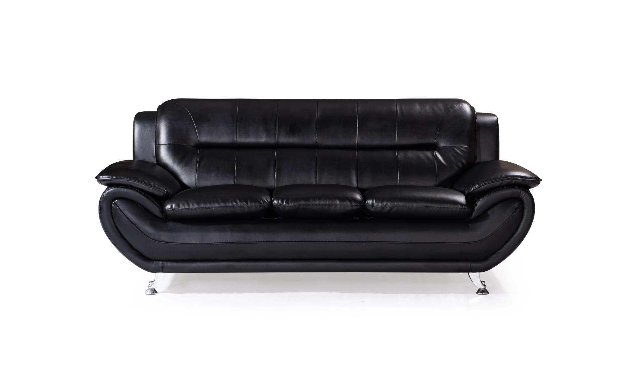 

    
MYCO Furniture Kora Modern Black Bonded Leather Stainless Steel Legs Living Room Sofa Set 2 Pcs
