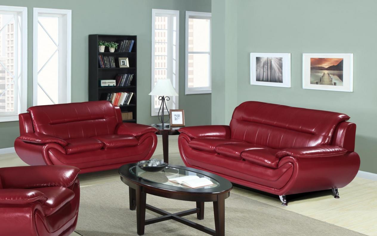 

    
MYCO Furniture Kora Modern Red Bonded Leather Sofa Set 2Pcs Contemporary

