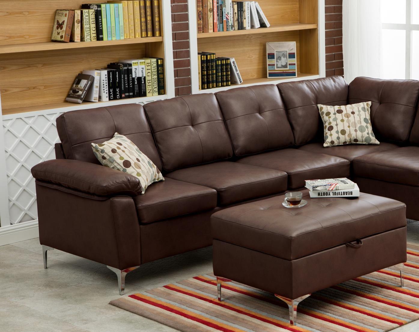 

    
MYCO Furniture Macy Modern Chocolate Bonded Leather Sectional w/Storage Ottoman
