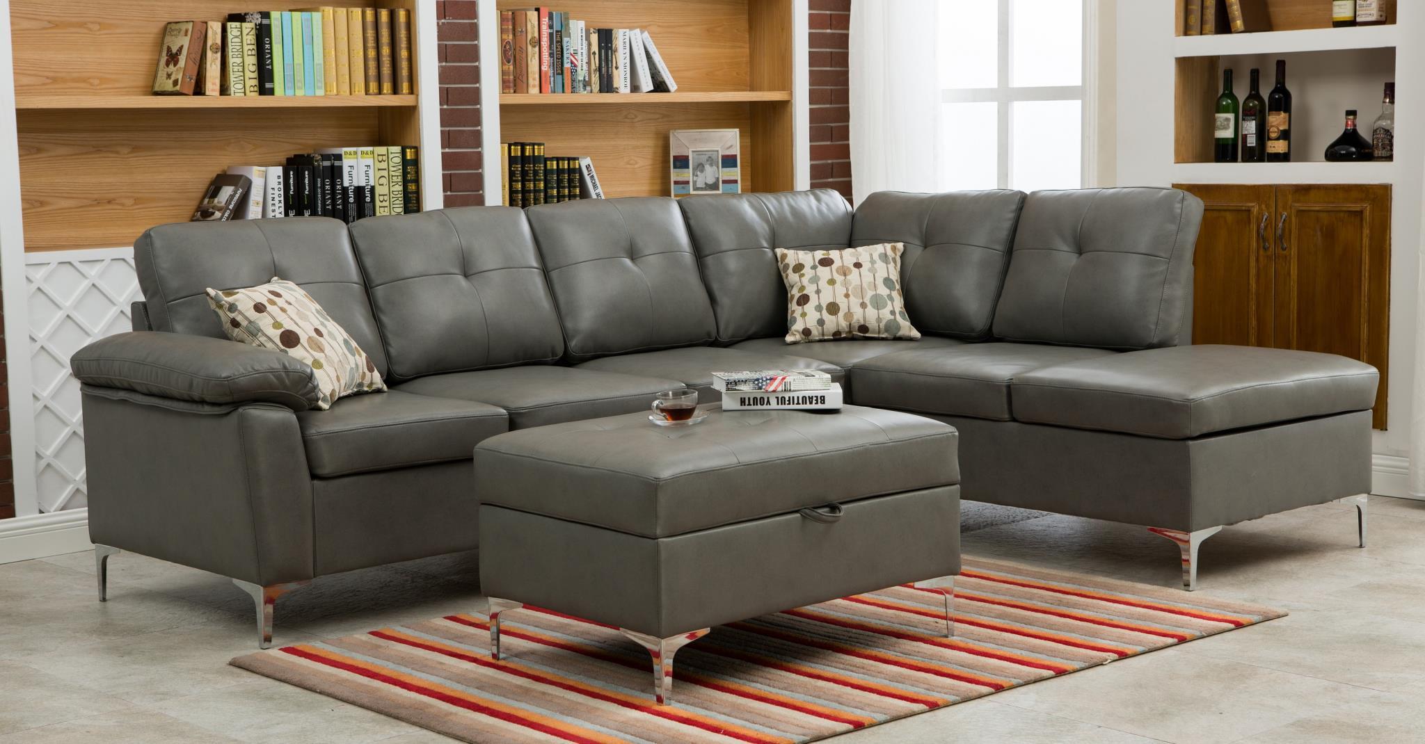 

    
MYCO Furniture Macy Modern Grey Bonded Leather Sectional w/Storage Ottoman
