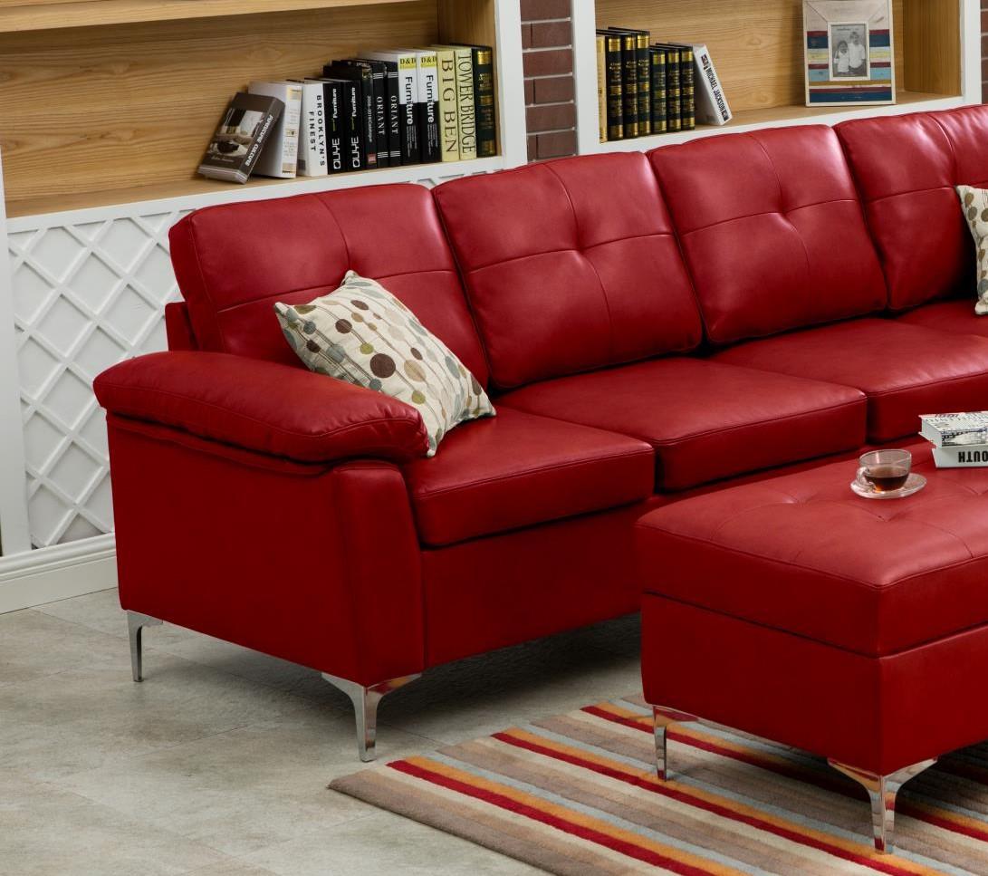 

    
MYCO Furniture Macy Modern Red Bonded Leather Sectional w/Storage Ottoman
