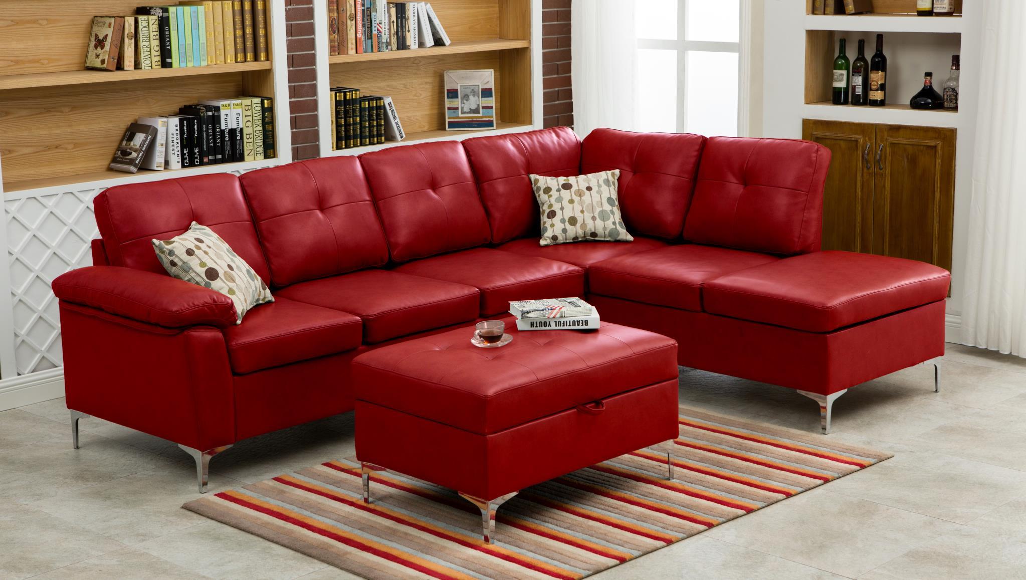 

    
MYCO Furniture Macy Modern Red Bonded Leather Sectional w/Storage Ottoman
