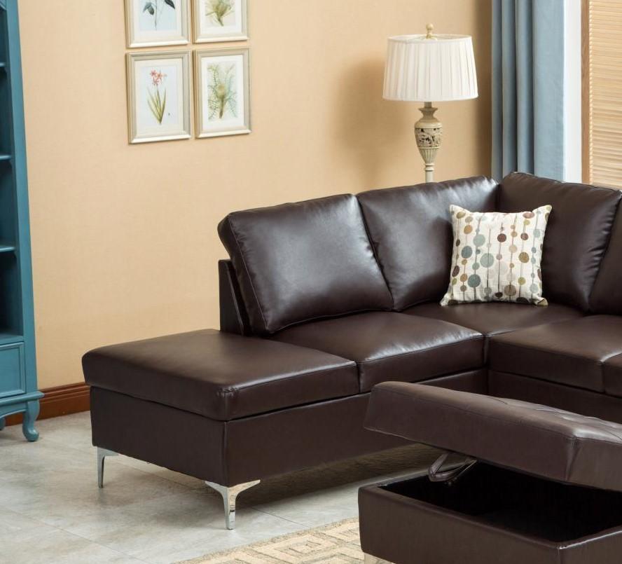 

    
MYCO Furniture Maya Modern Chocolate Bonded Leather Sectional w/Storage Ottoman
