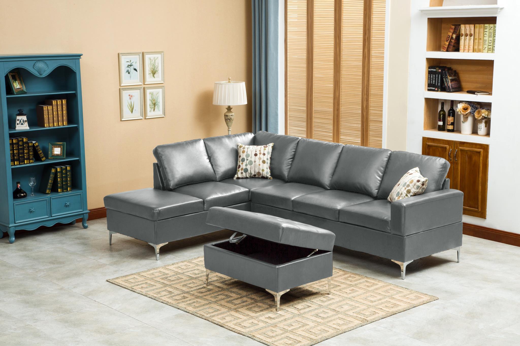 

    
MYCO Furniture Maya Modern Grey Bonded Leather Sectional w/Storage Ottoman
