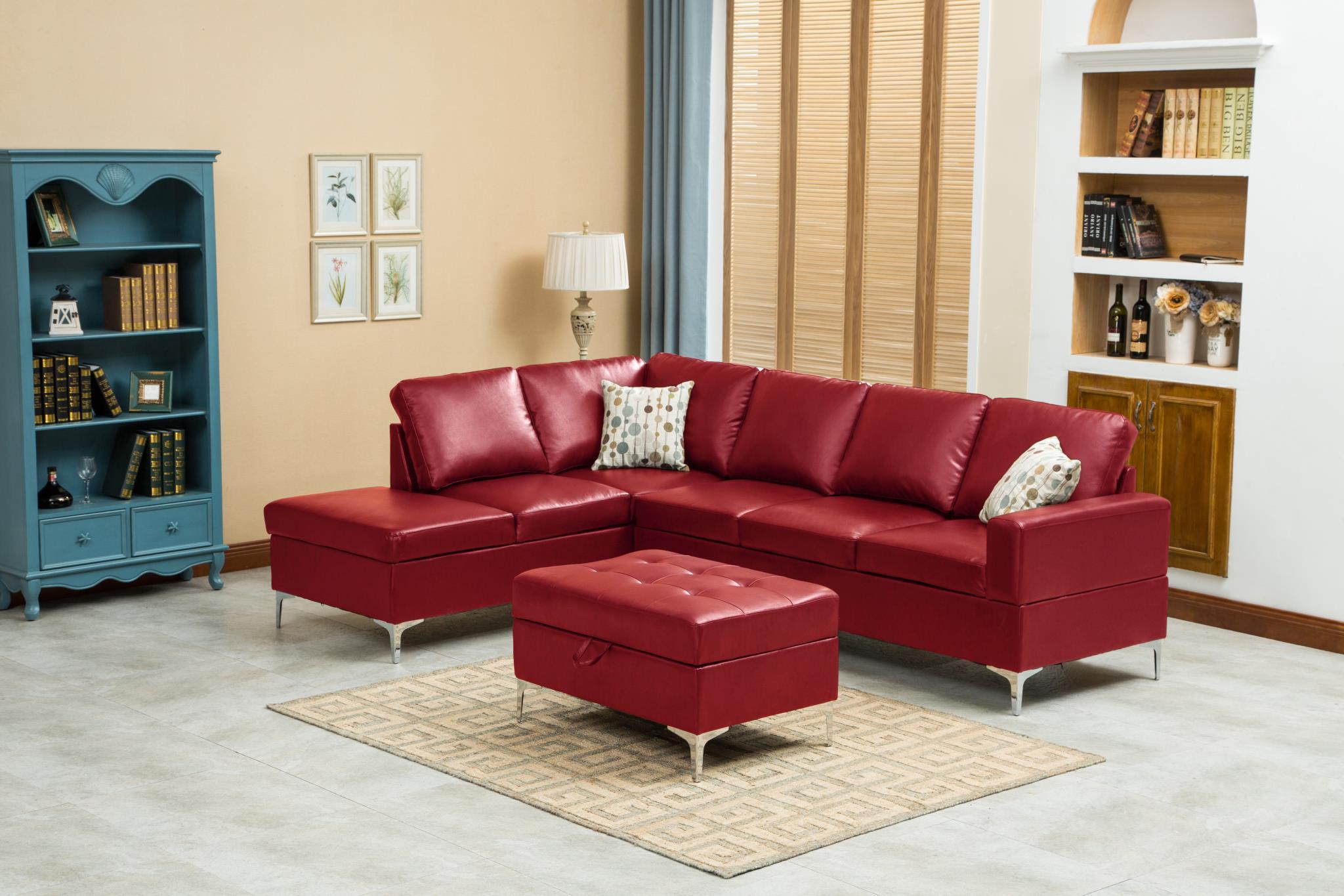 

    
MYCO Furniture Maya Modern Red Bonded Leather Sectional w/Storage Ottoman

