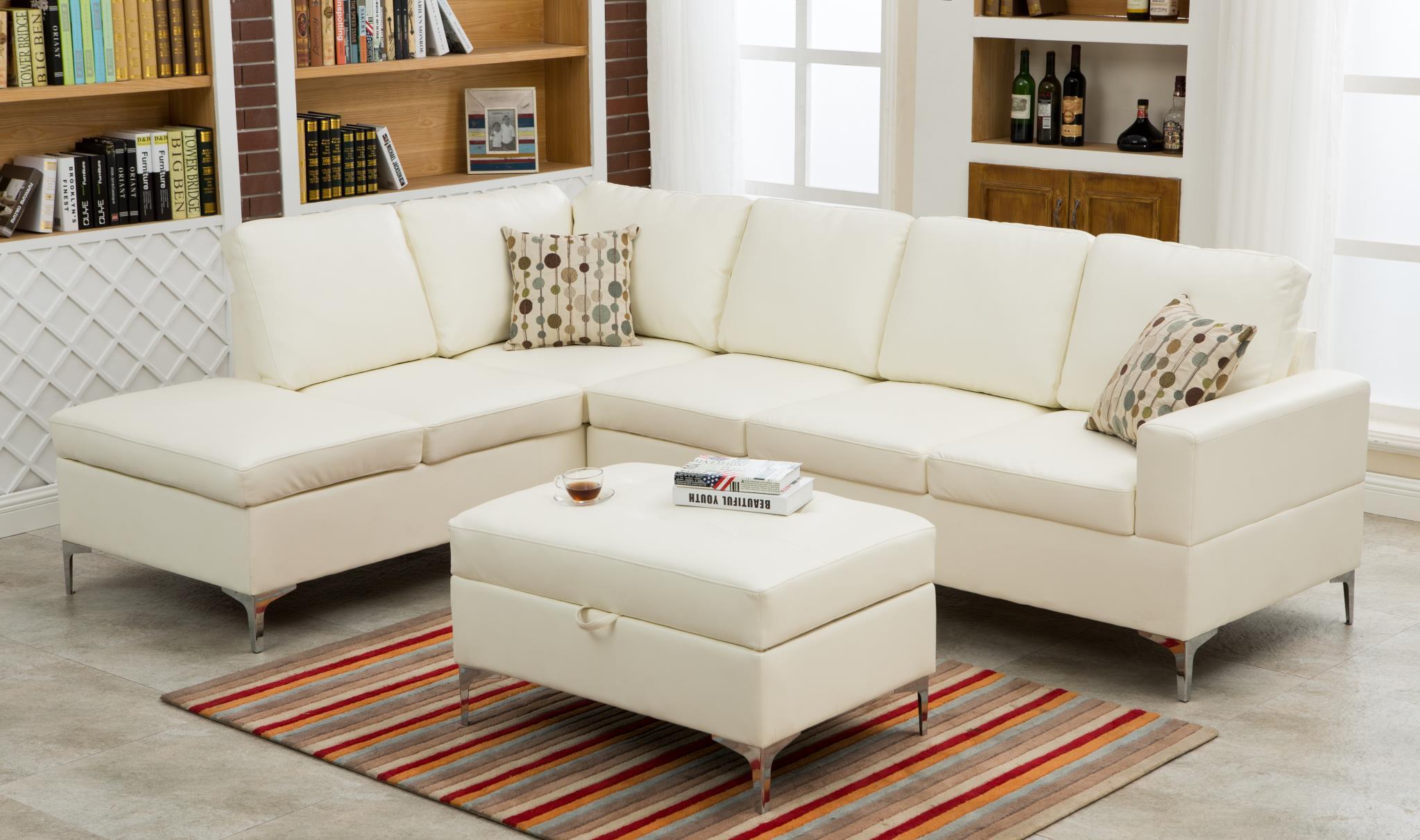 

    
MYCO Furniture Maya Modern White Bonded Leather Sectional w/Storage Ottoman
