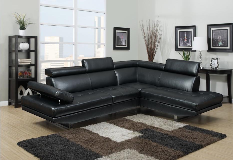 Classic, Traditional Sectional Corner Sofa Metairie 1050-SEC-BK in Black Polyurethane